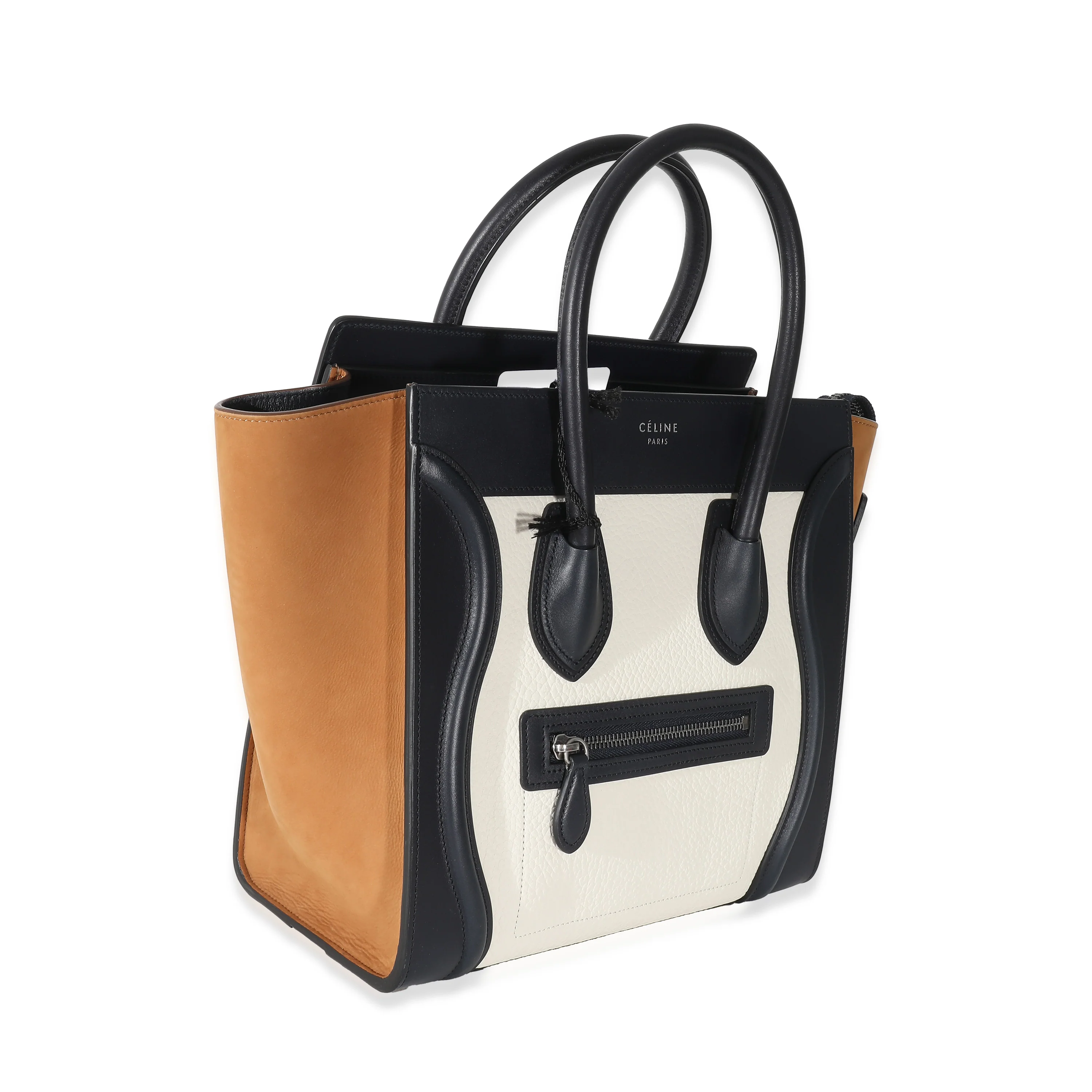 Celine Navy White Brown Tri-Color Calfskin Micro Luggage Tote - Image 3