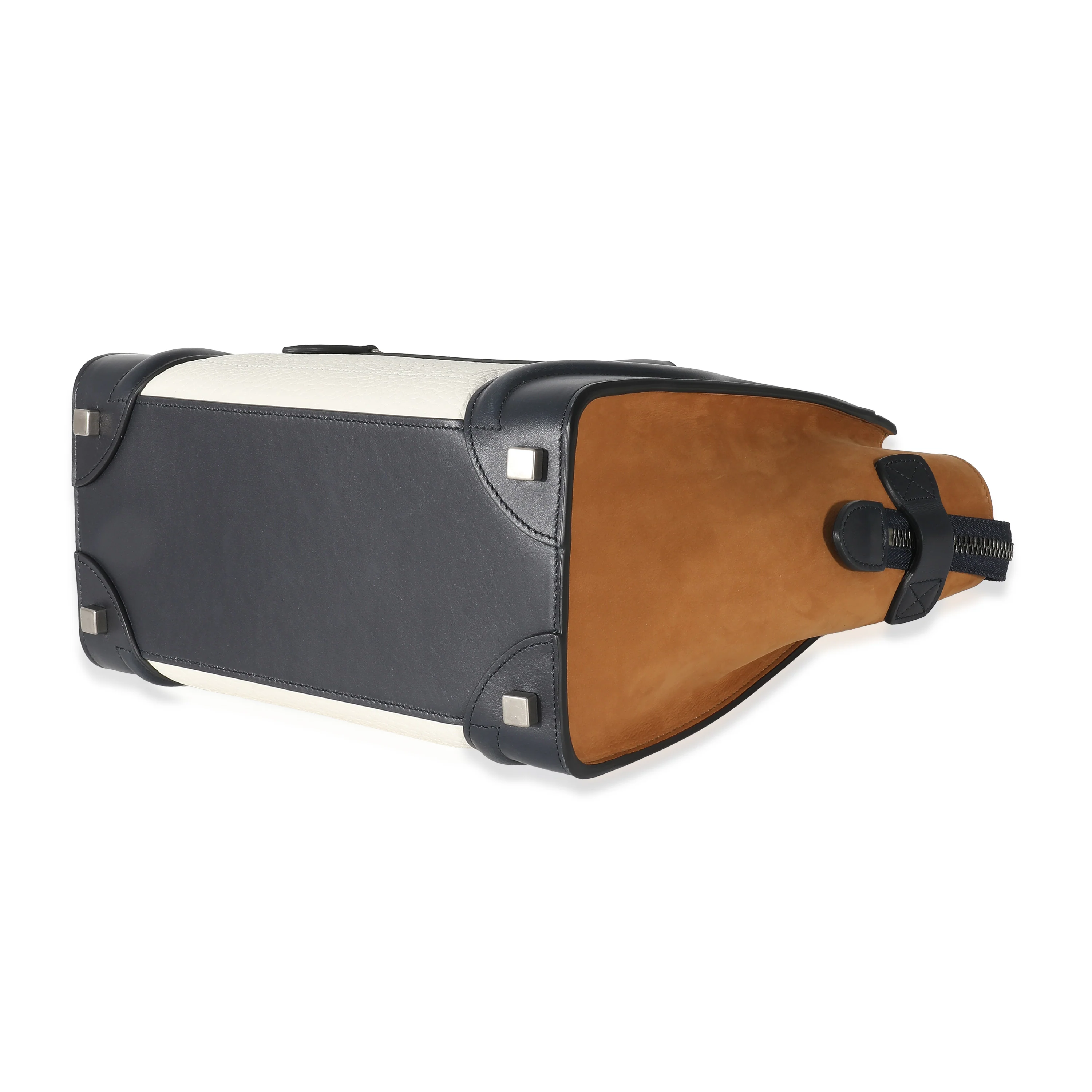 Celine Navy White Brown Tri-Color Calfskin Micro Luggage Tote - Image 4