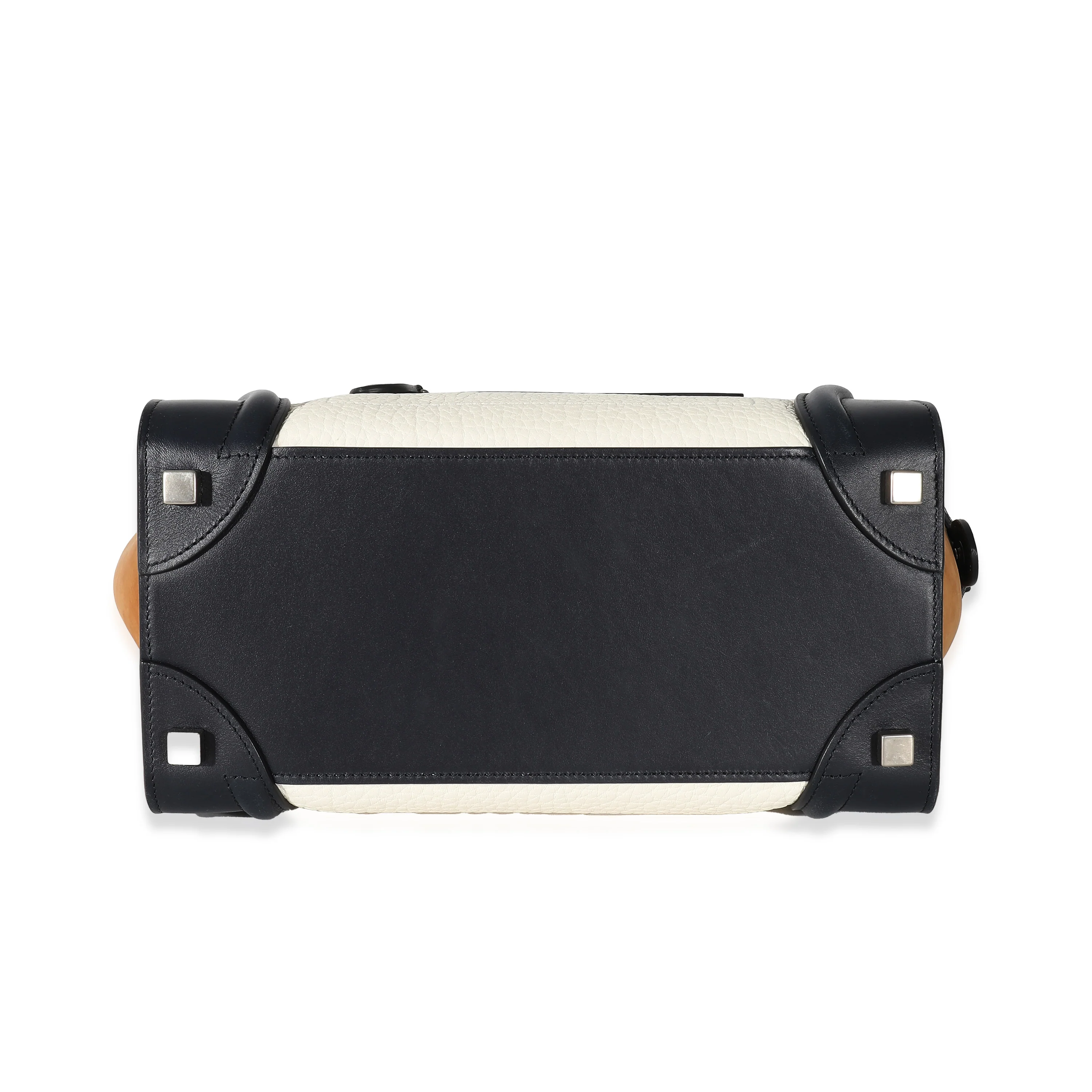 Celine Navy White Brown Tri-Color Calfskin Micro Luggage Tote - Image 6