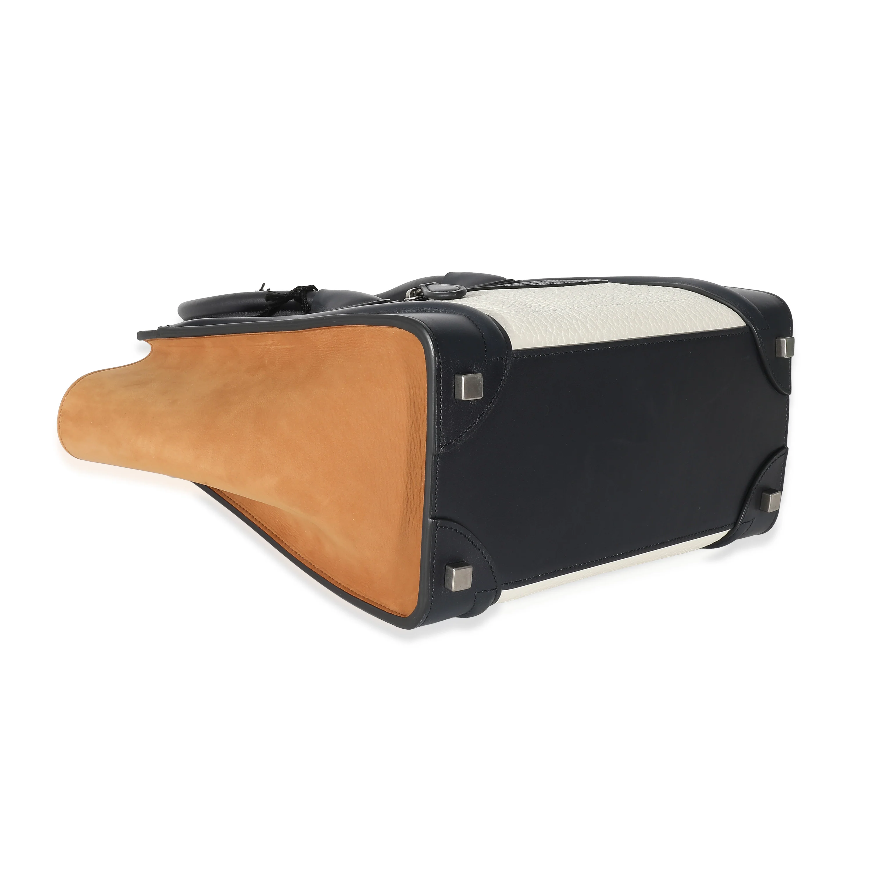 Celine Navy White Brown Tri-Color Calfskin Micro Luggage Tote - Image 7