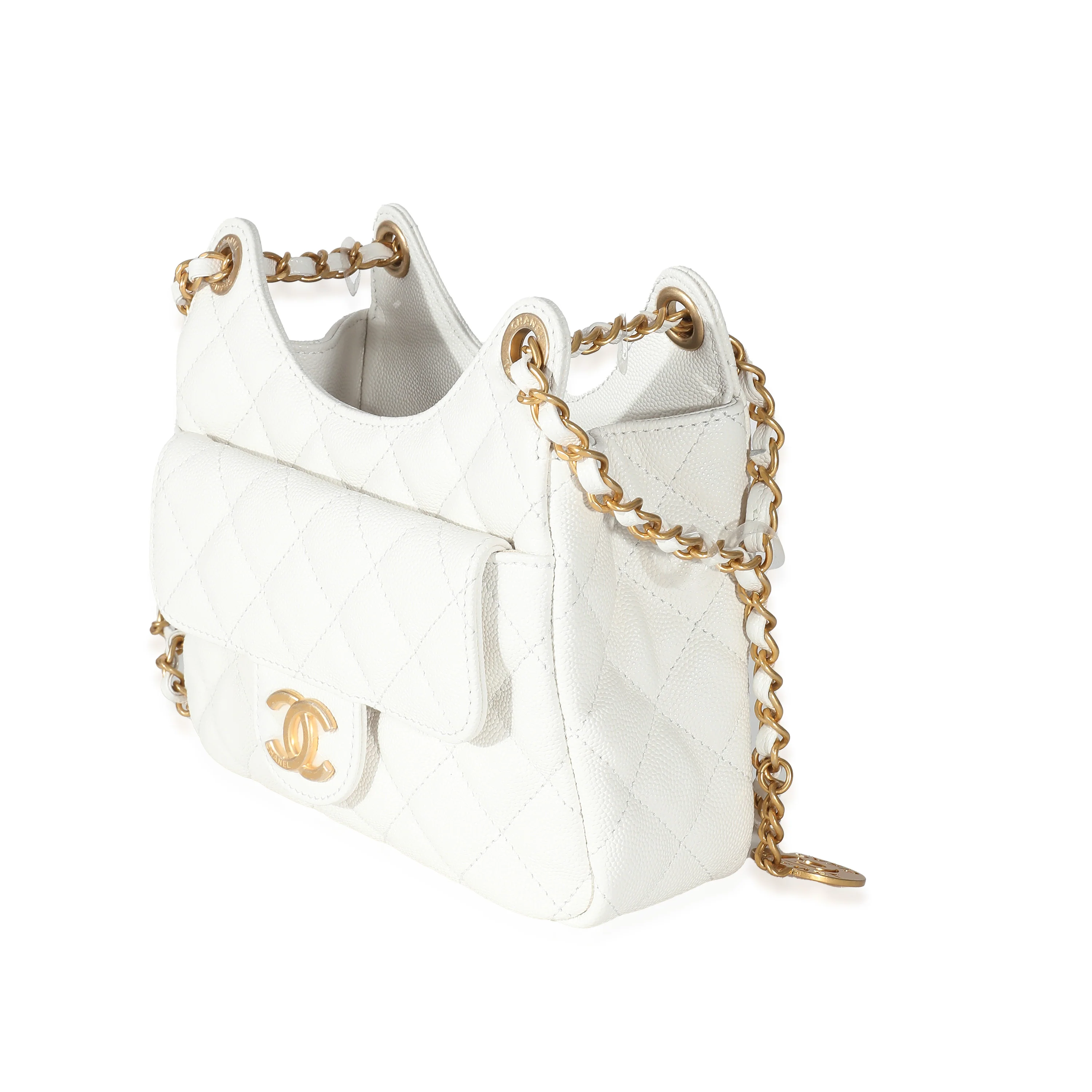 White Quilted Caviar Small Wavy CC Hobo - Image 2