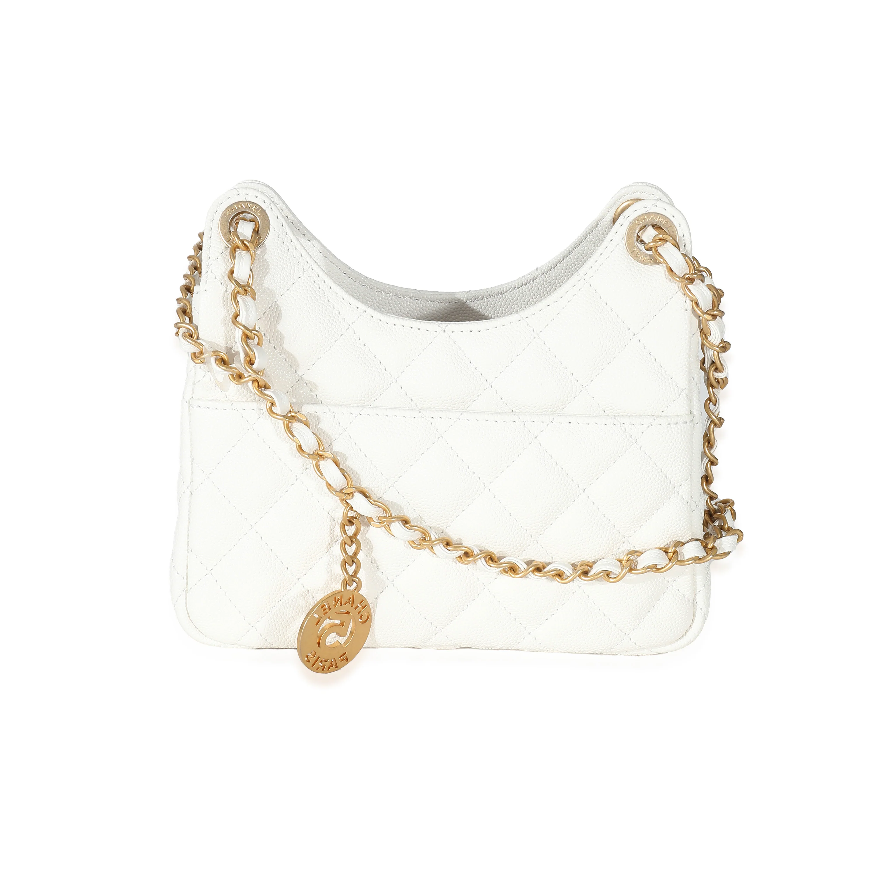 White Quilted Caviar Small Wavy CC Hobo - Image 6