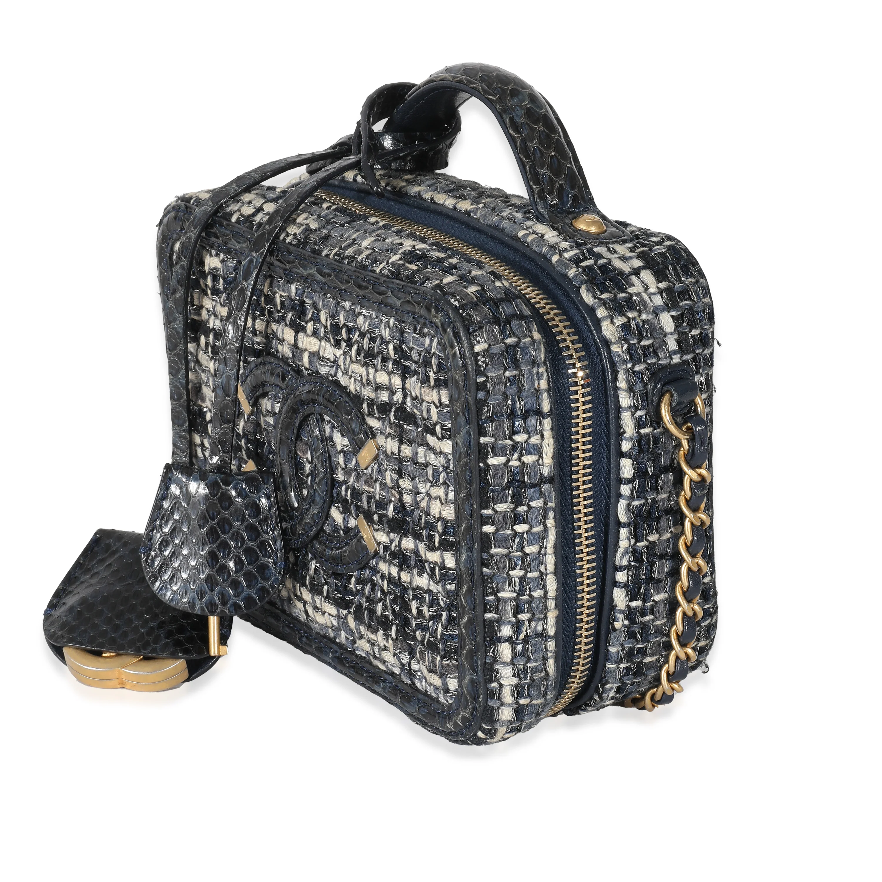 Navy Tweed Snakeskin Small CC Filigree Vanity Case - Image 2