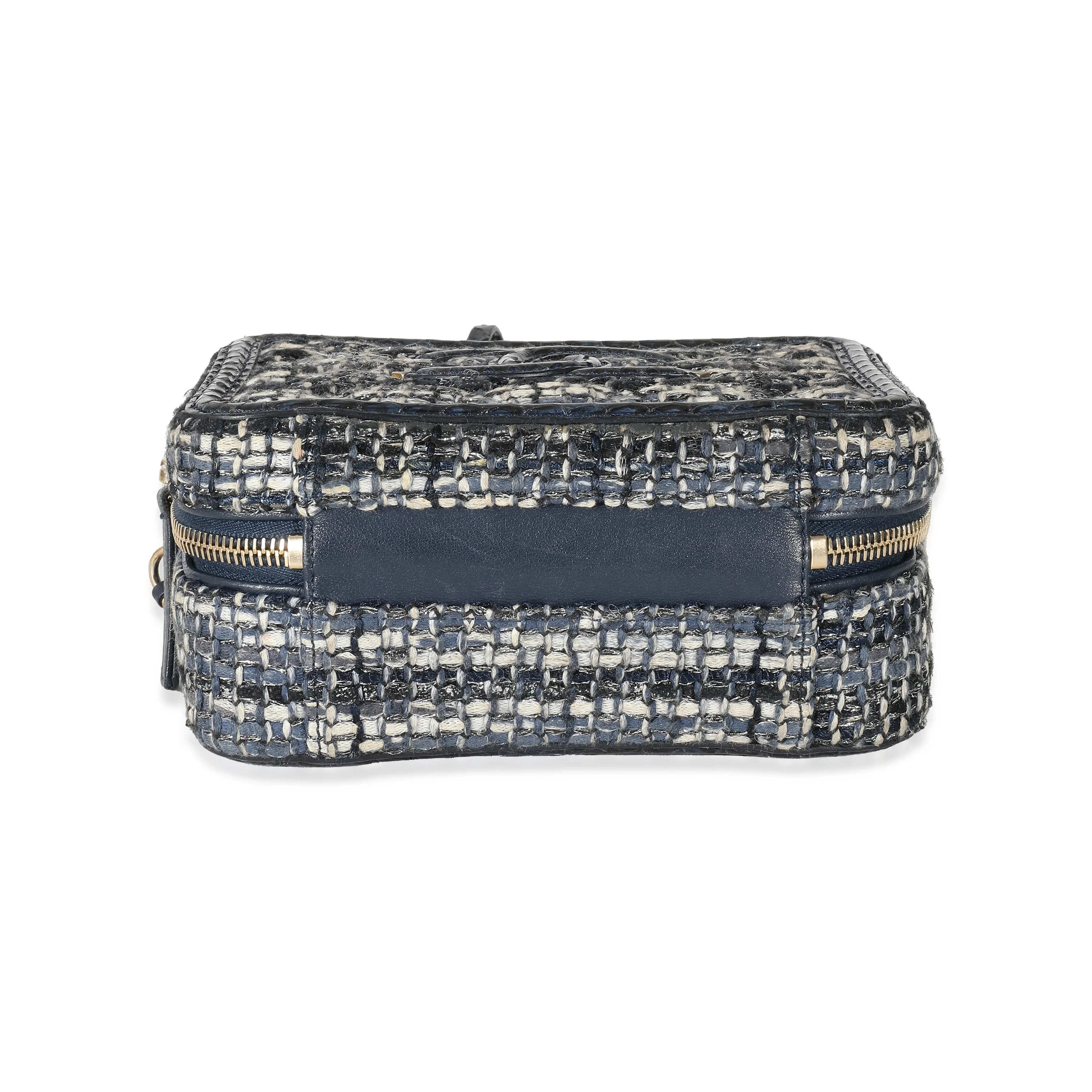 Navy Tweed Snakeskin Small CC Filigree Vanity Case - Image 6