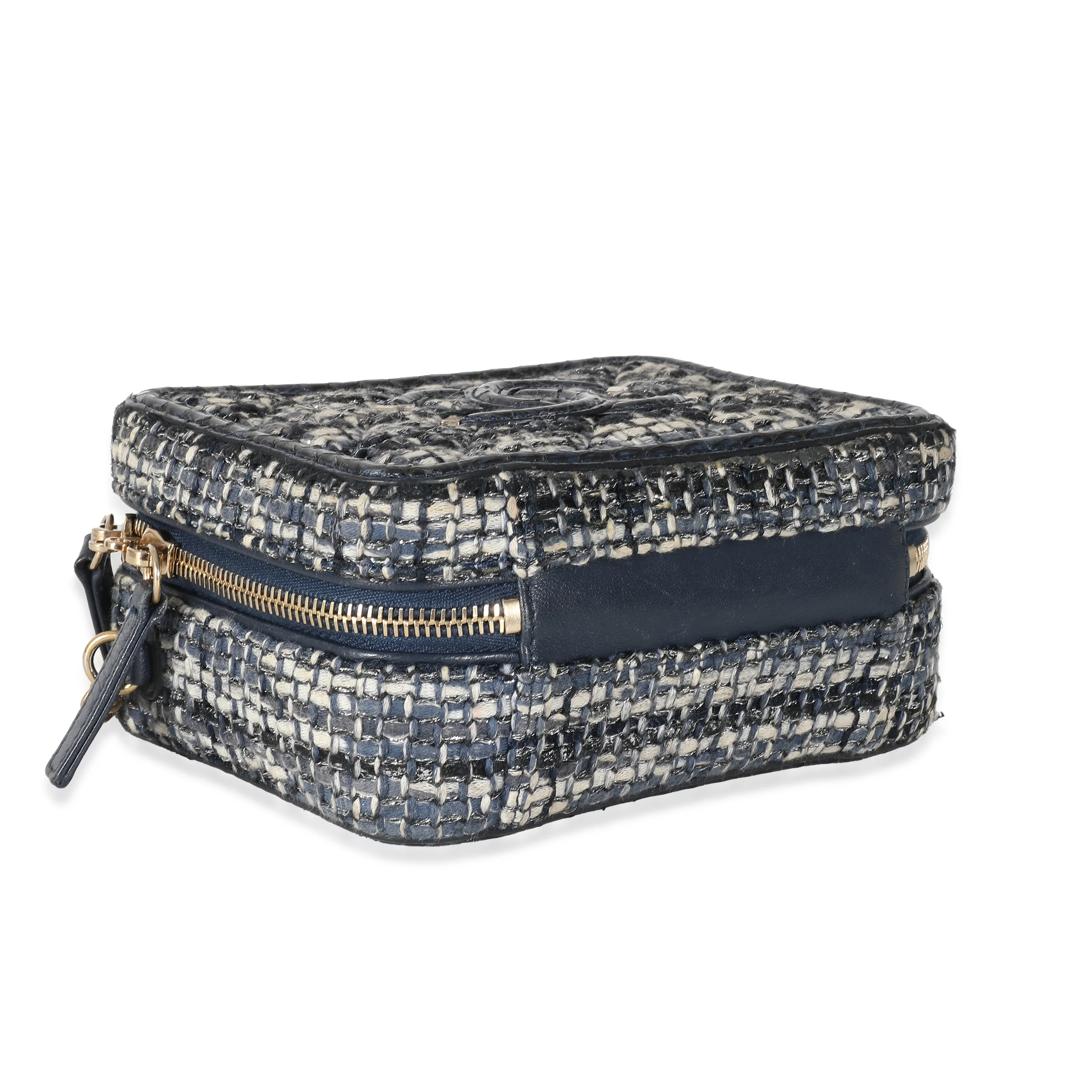 Navy Tweed Snakeskin Small CC Filigree Vanity Case - Image 7