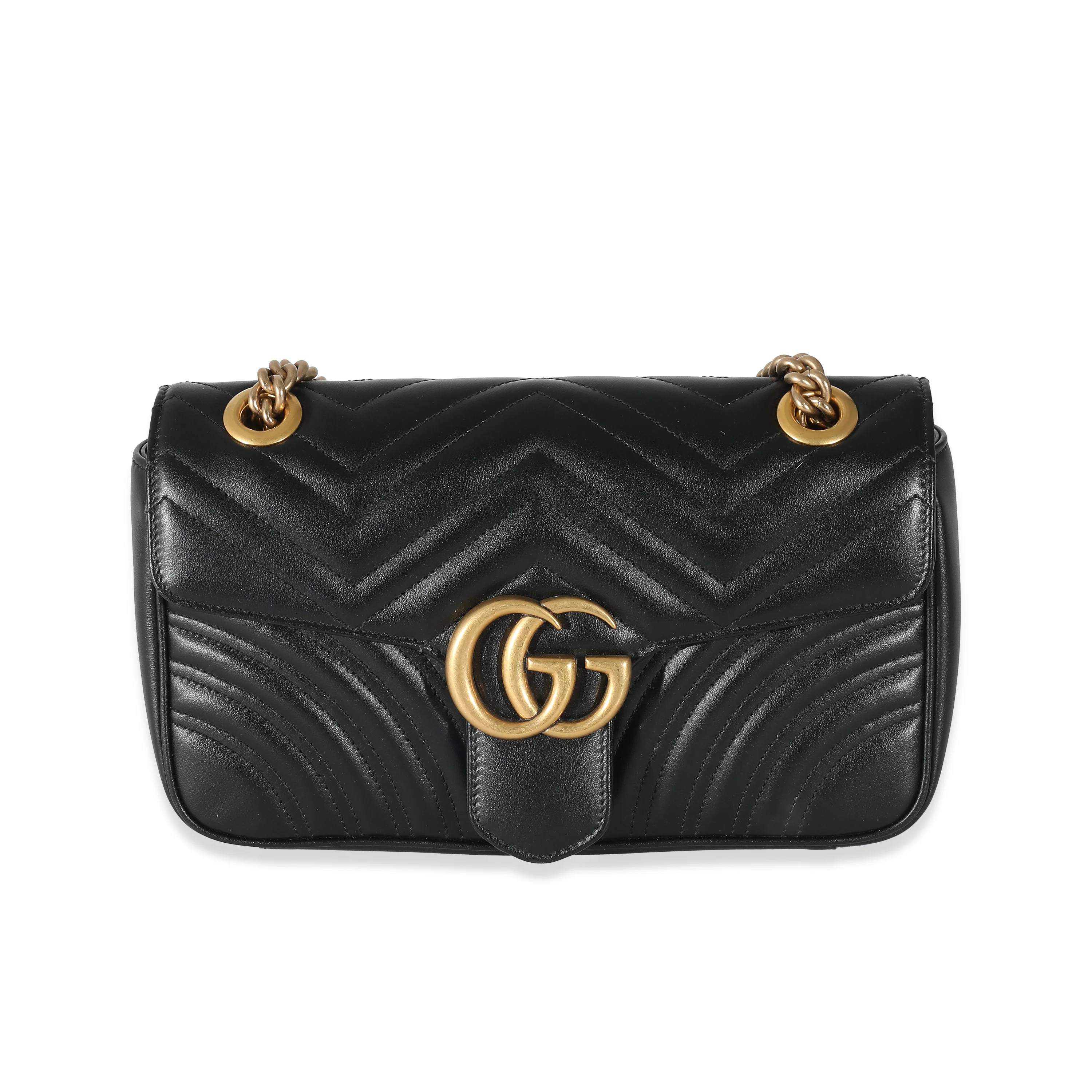 Gucci Black Matelassé Leather Medium GG Marmont Bag