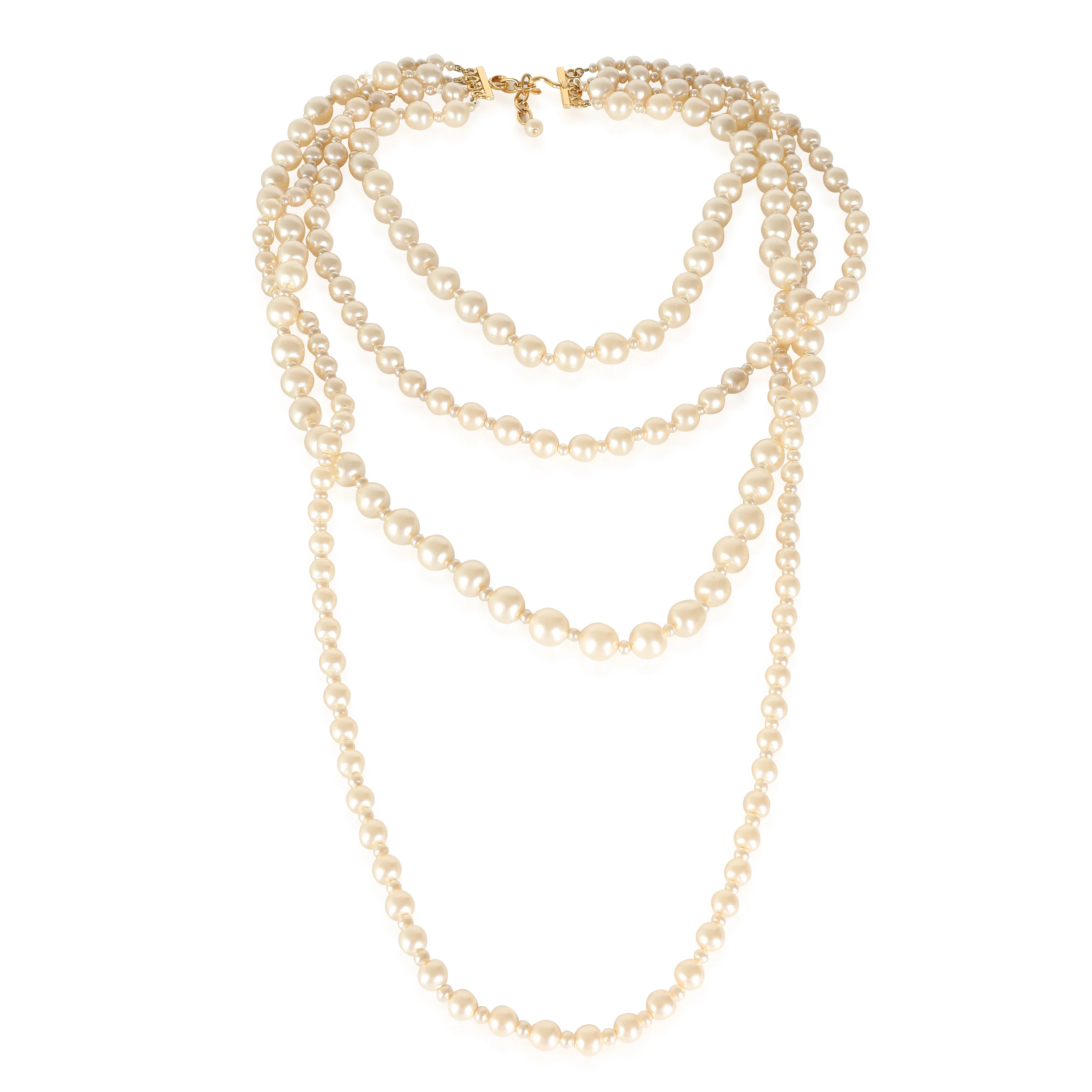 Gold Tone Vintage 4 Strand Faux Pearl Necklace 1995 - Image 2