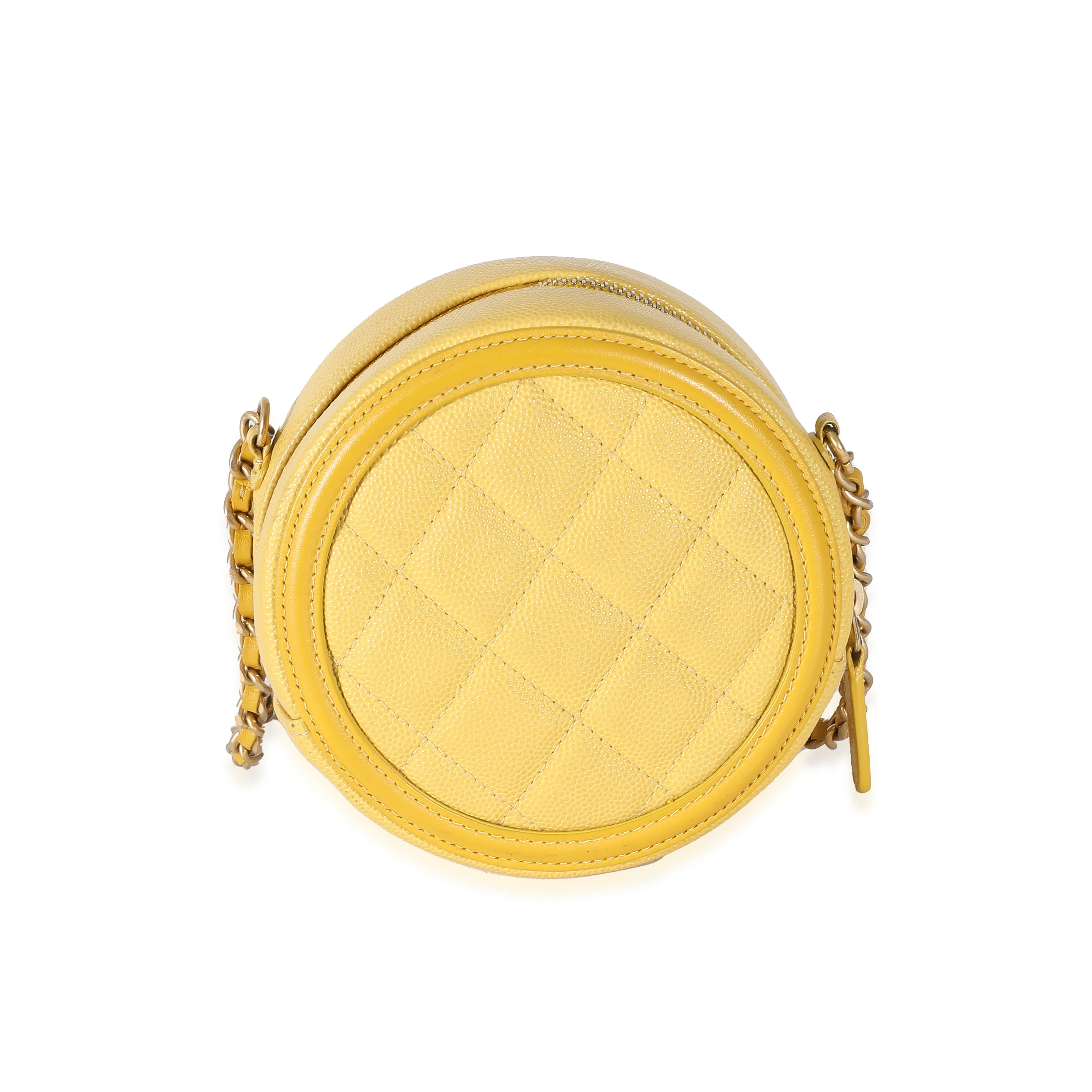 Chanel Yellow Quilted Caviar Filigree Round Clutch With Chain - Image 5