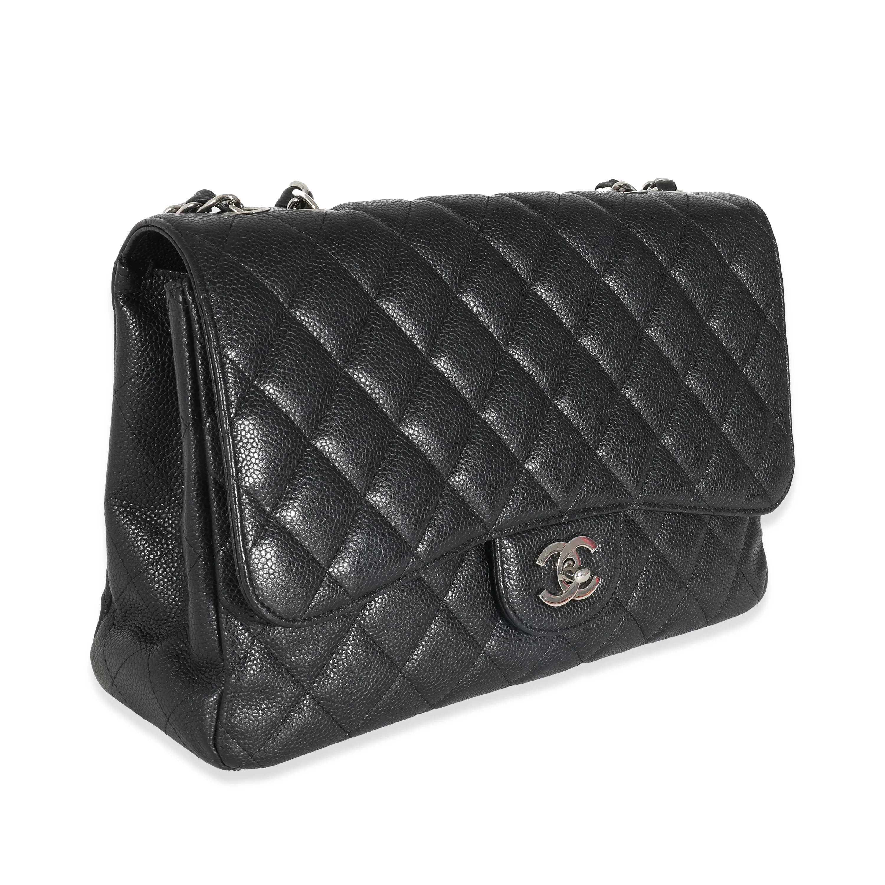 Black Quilted Caviar Jumbo Classic Single Flap Handbag - Image 4