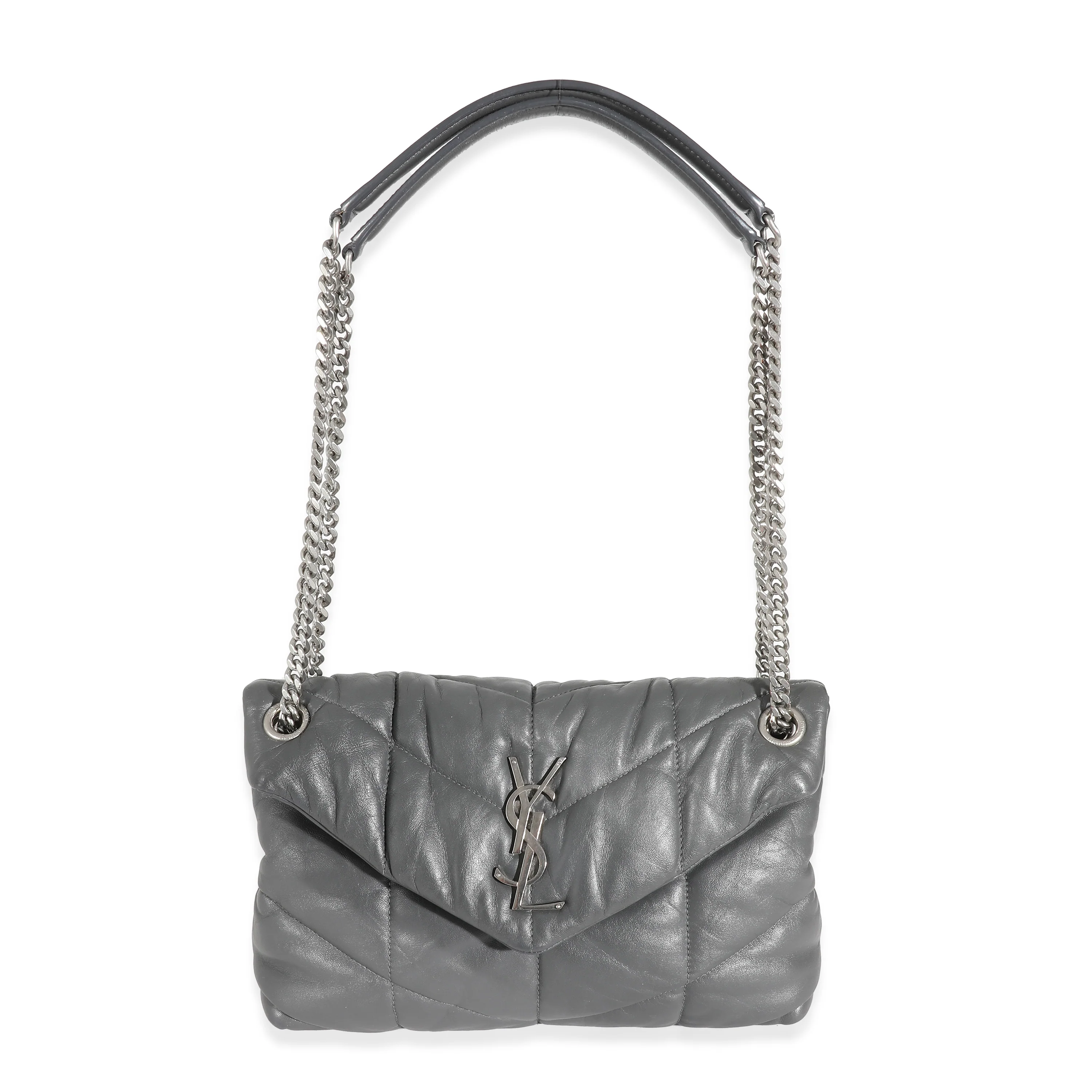Saint Laurent Grey Quilted Leather Small LouLou Puffer - Image 8