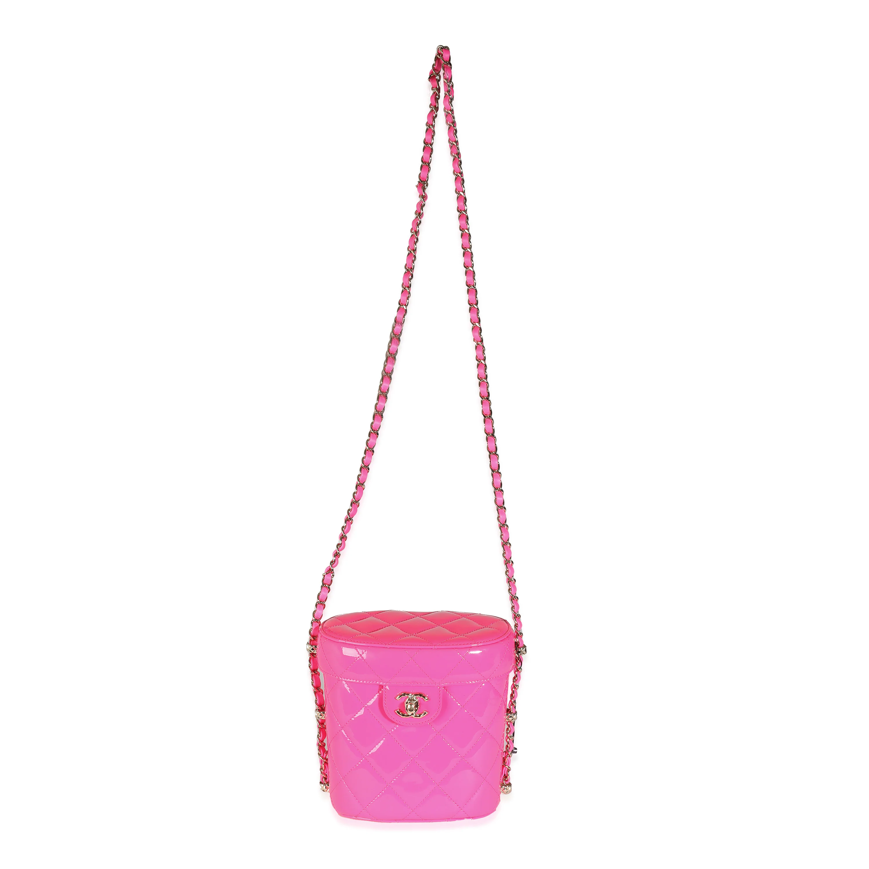 Chanel 23C Neon Pink Quilted Patent Vanity Case - Image 4
