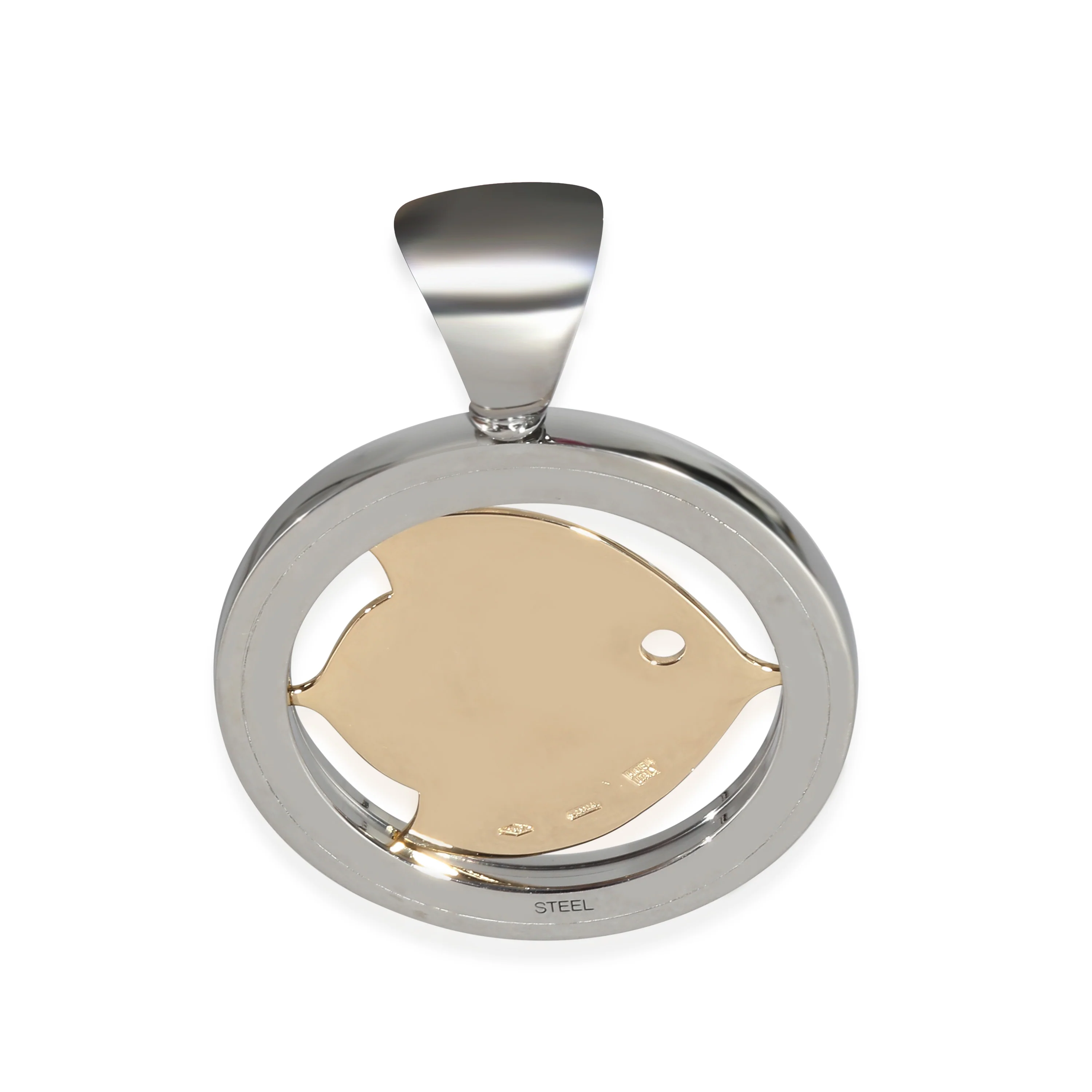 Tondo Fish Pendant in 18k Yellow Gold/Steel - Image 3