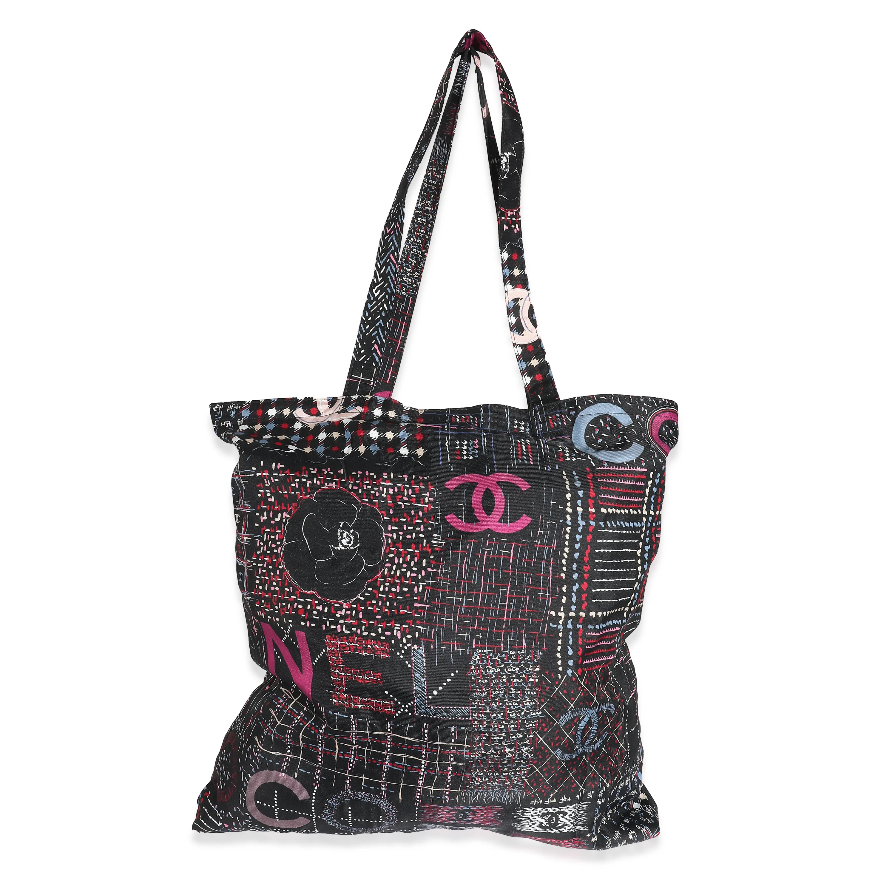 Chanel 22K Black Quilted Caviar Multicolor Nylon Foldable Tote - Image 10
