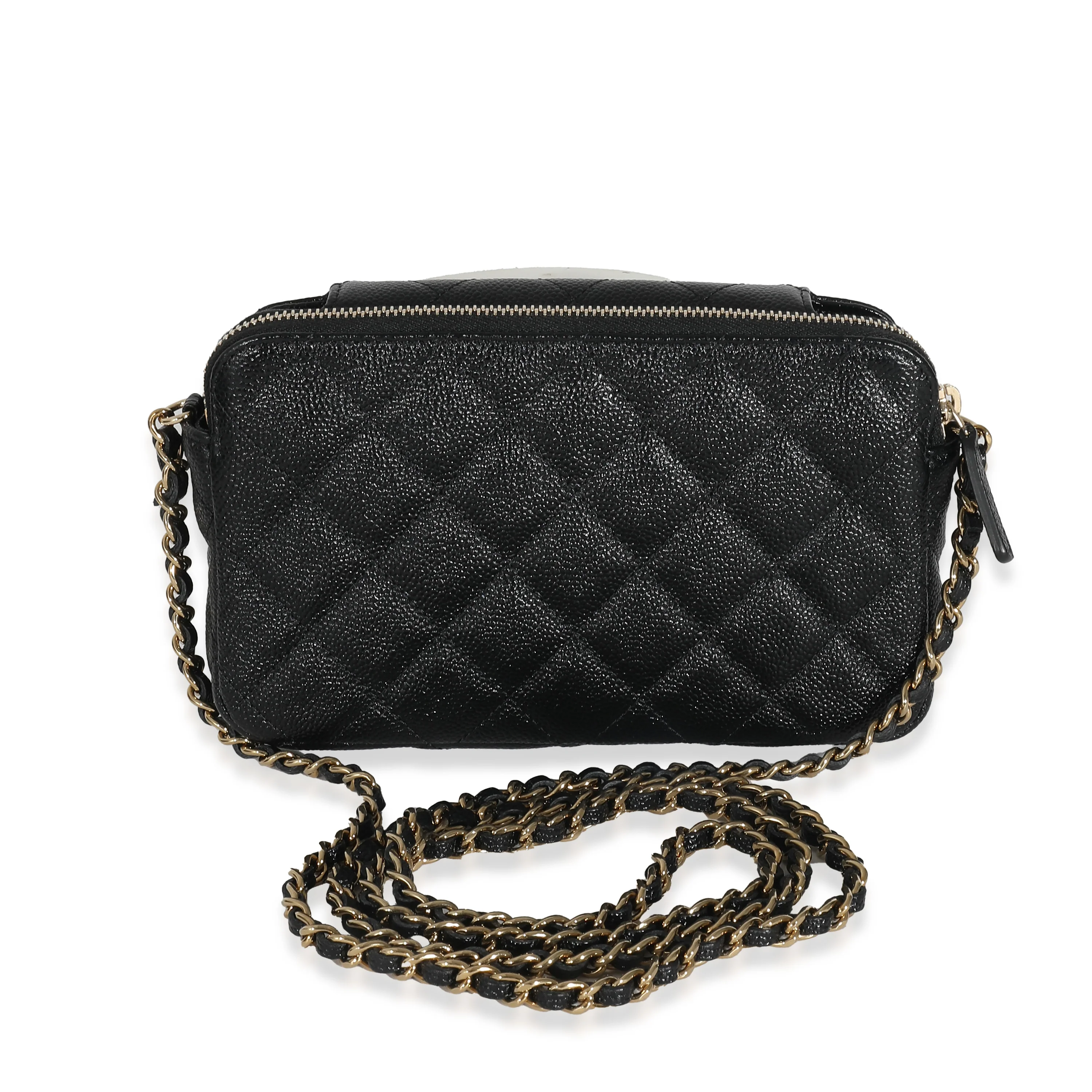 Chanel 22K Black Quilted Caviar Multicolor Nylon Foldable Tote - Image 5