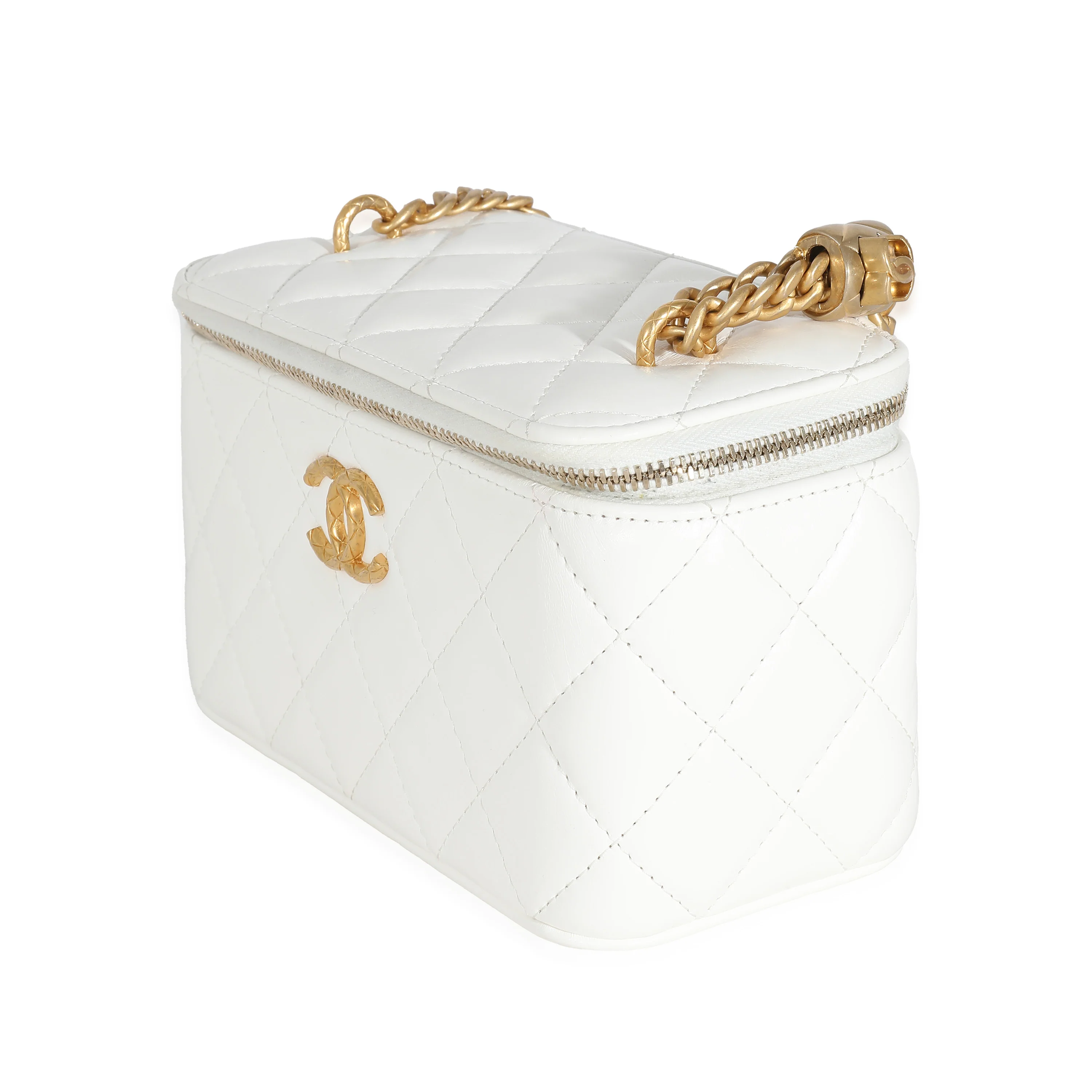 Chanel White Quilted Calfskin Long Vanity Case - Image 2