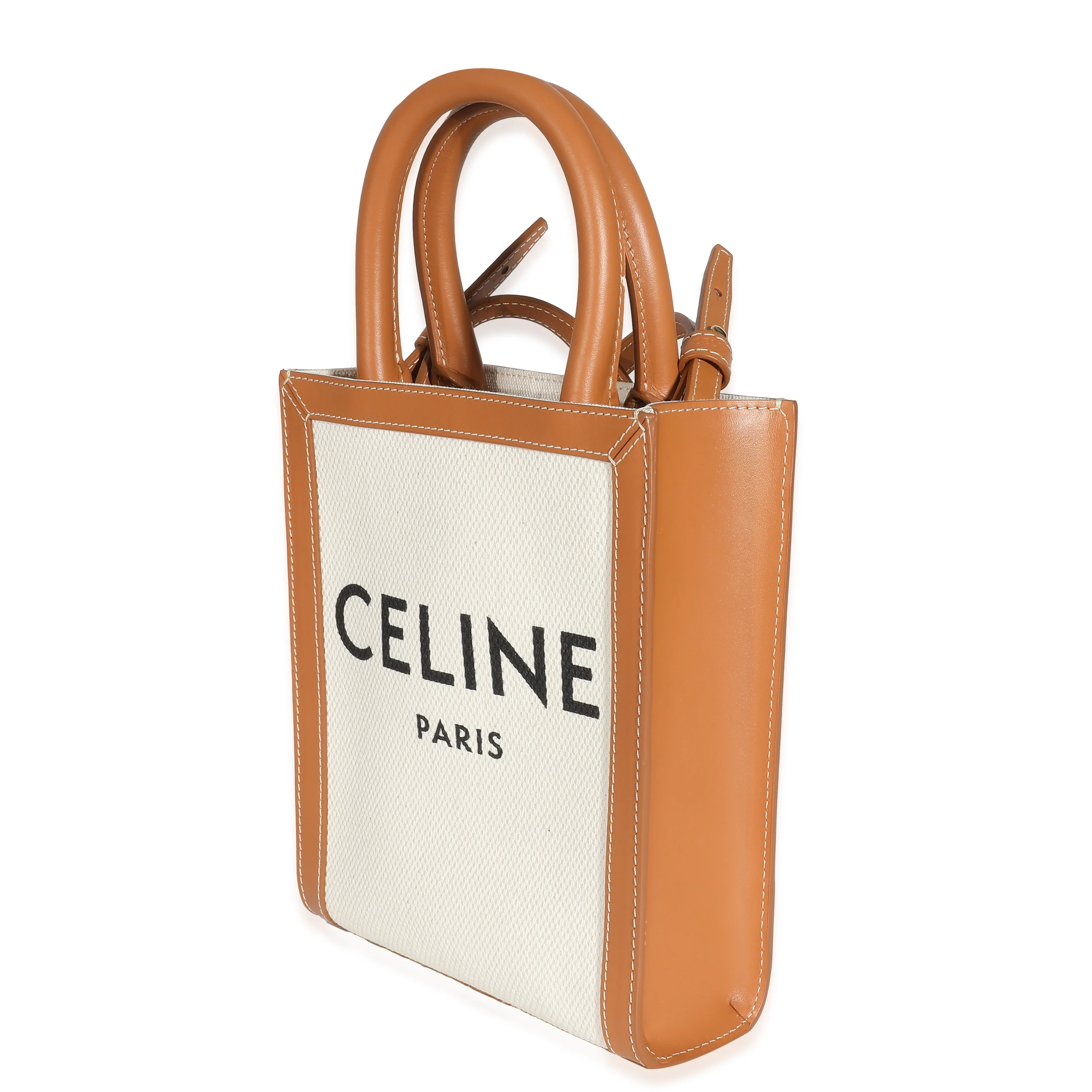 Celine Natural Canvas Tan Calfskin Mini Vertical Cabas - Image 2