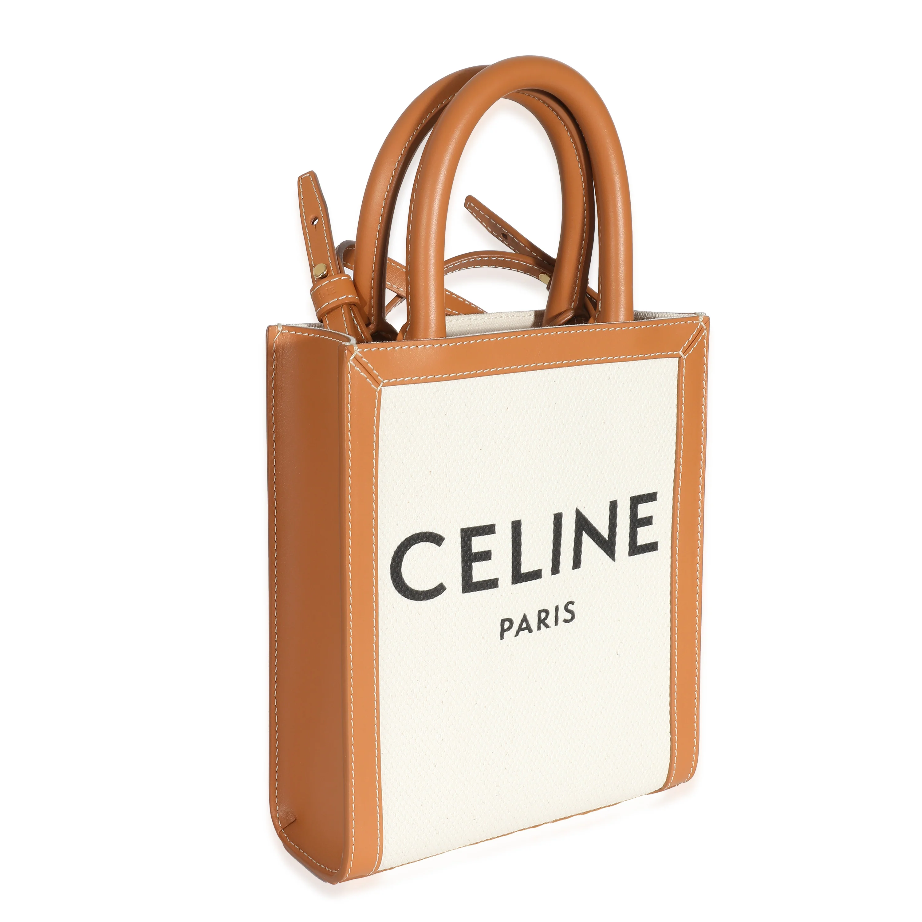 Celine Natural Canvas Tan Calfskin Mini Vertical Cabas - Image 3