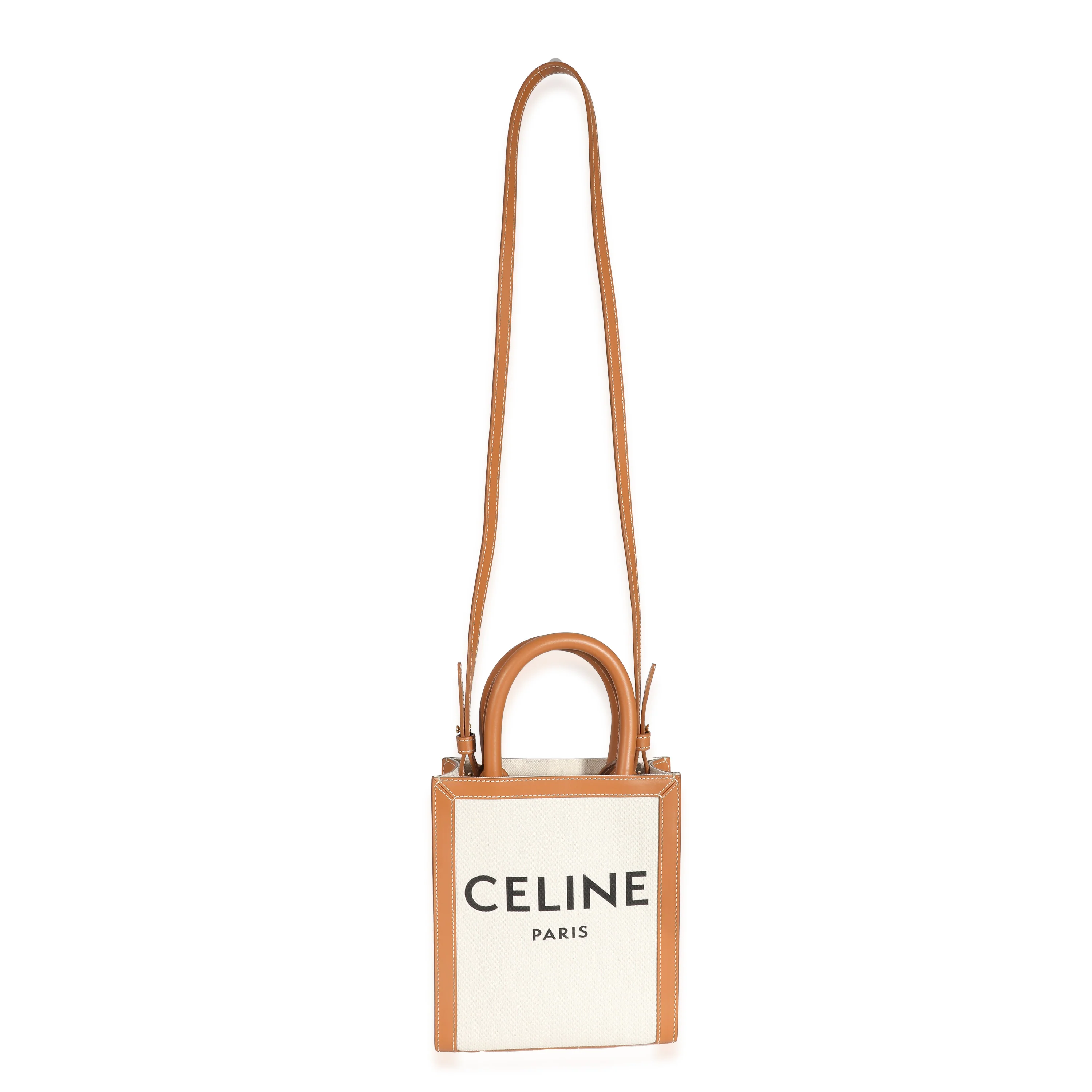 Celine Natural Canvas Tan Calfskin Mini Vertical Cabas - Image 4