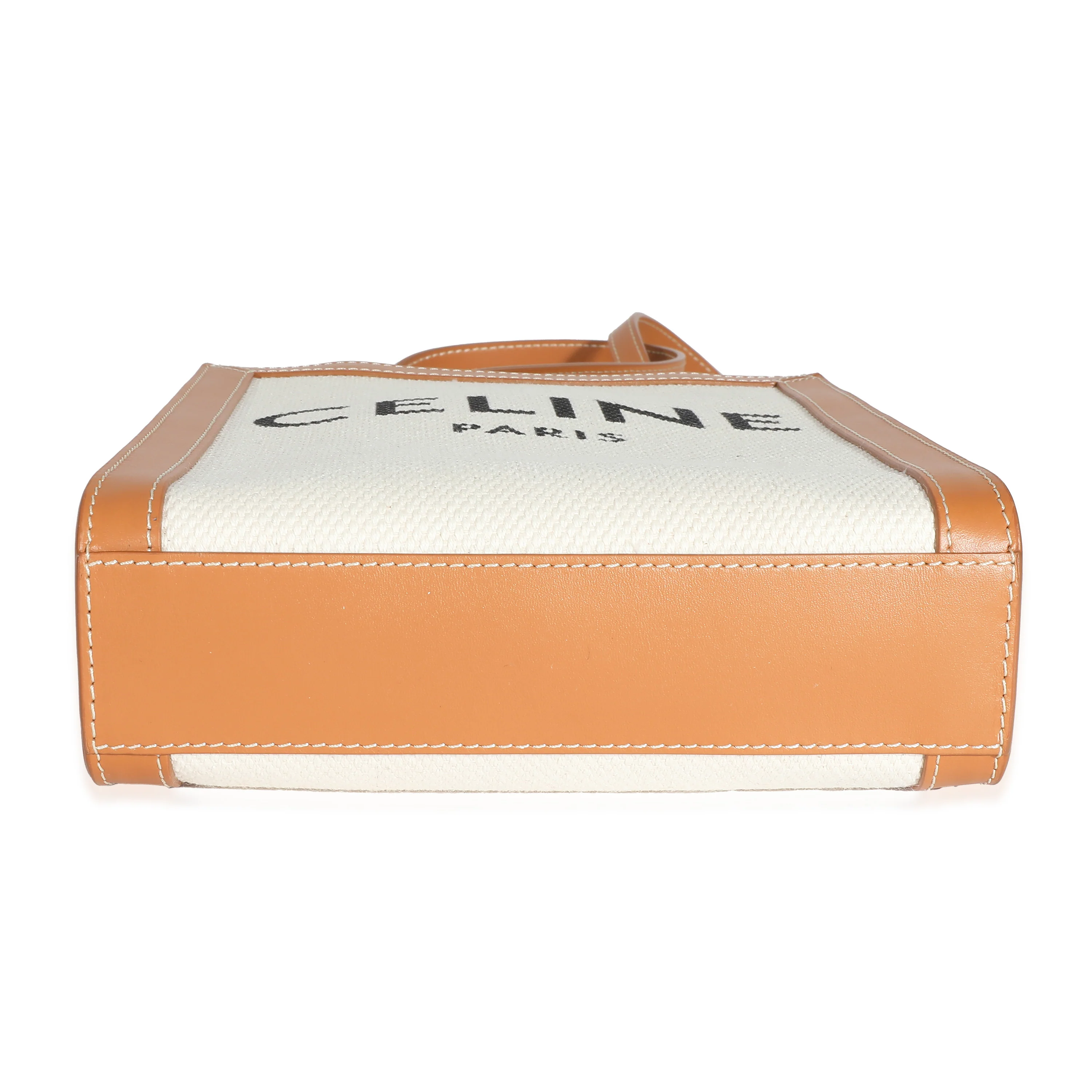 Celine Natural Canvas Tan Calfskin Mini Vertical Cabas - Image 7
