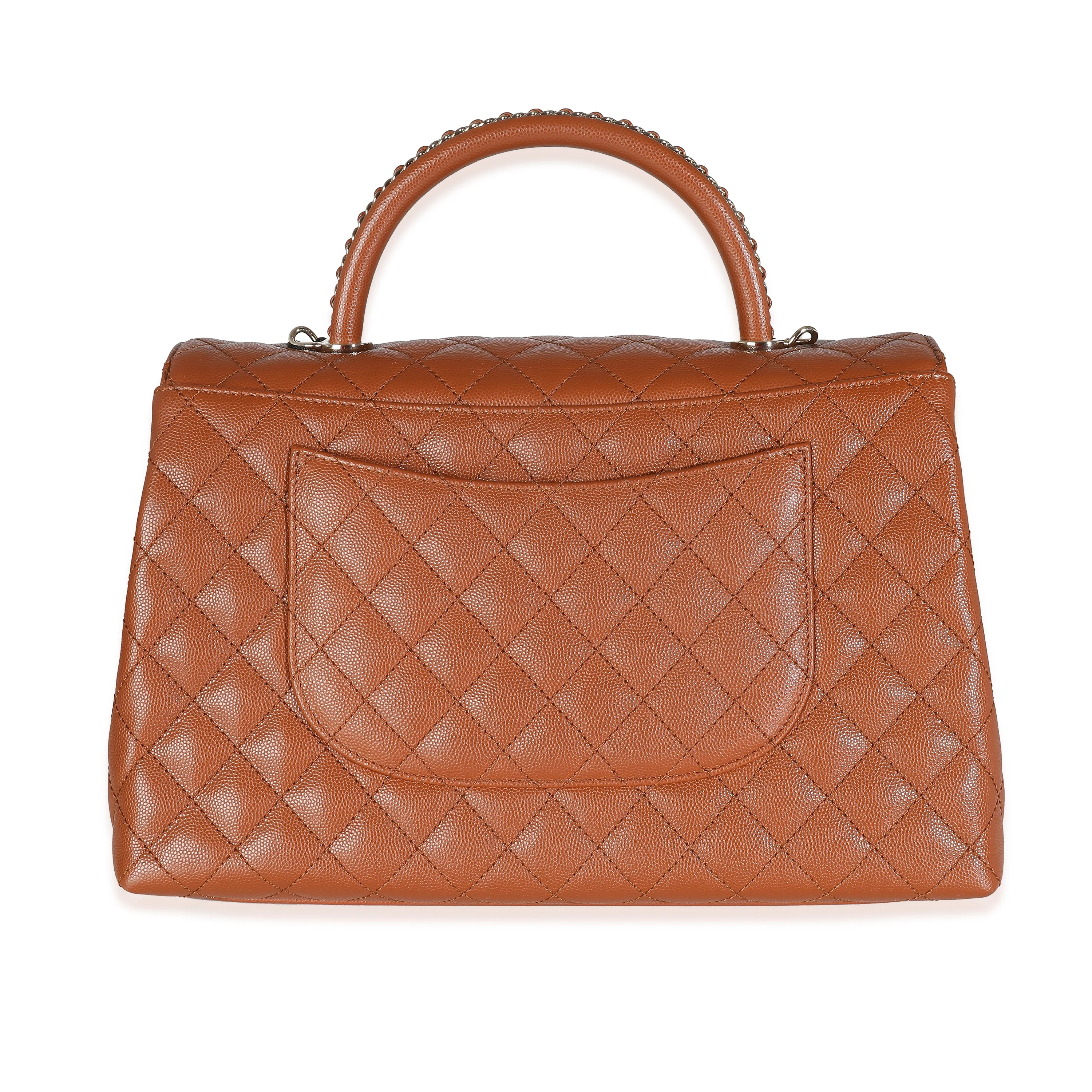 Brown Quilted Caviar Large Coco Chain Handle Flap Handbag - Image 5