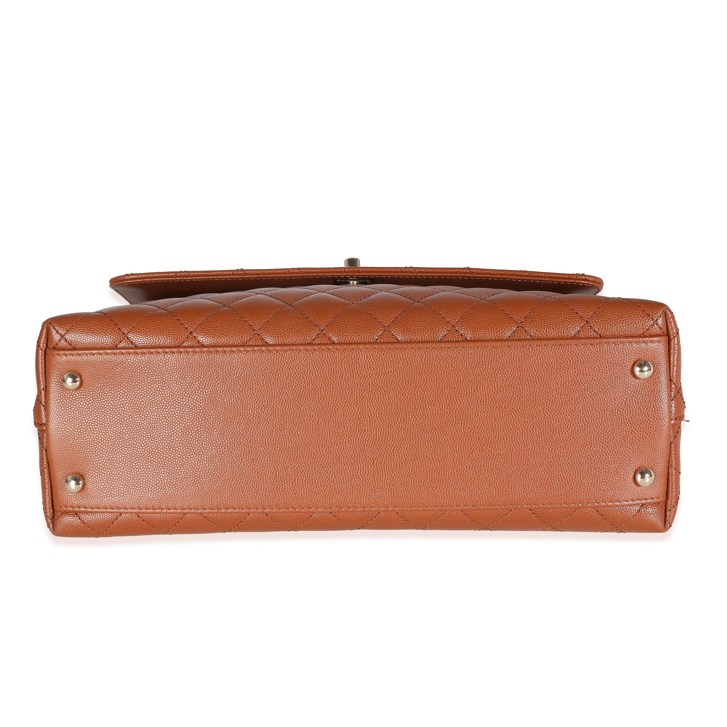 Brown Quilted Caviar Large Coco Chain Handle Flap Handbag - Image 7