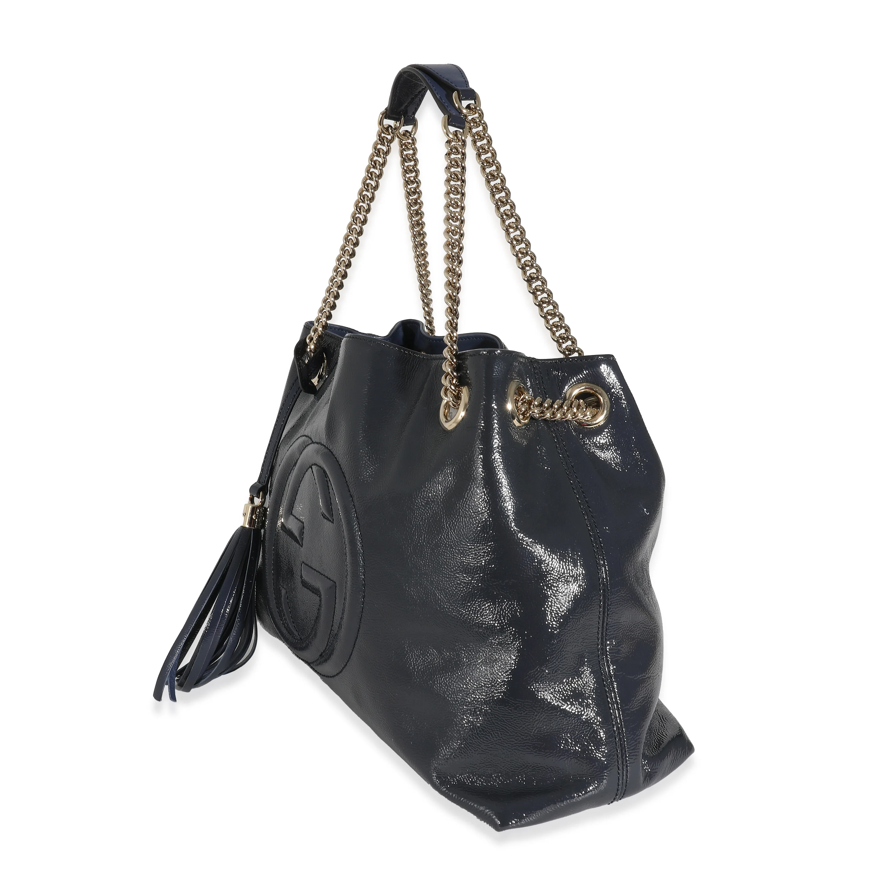 Gucci Navy Soft Patent Soho Disco Chain Tote - Image 2
