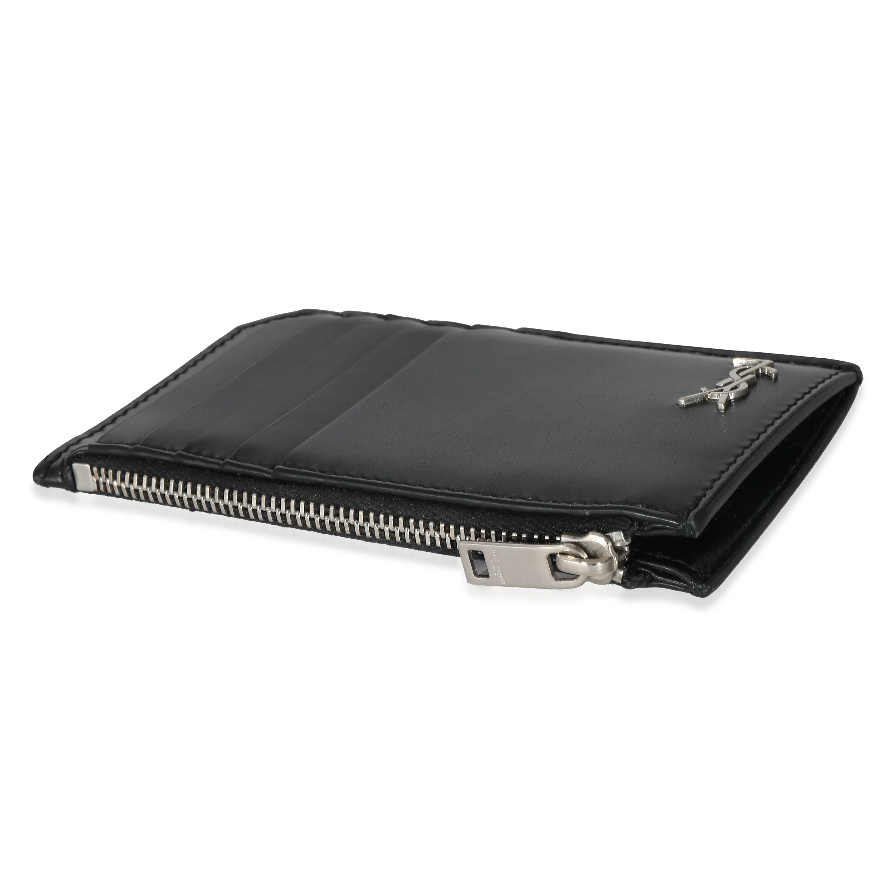Saint Laurent Black Leather Tiny Cassandre Zipped Fragments Card Case - Image 6