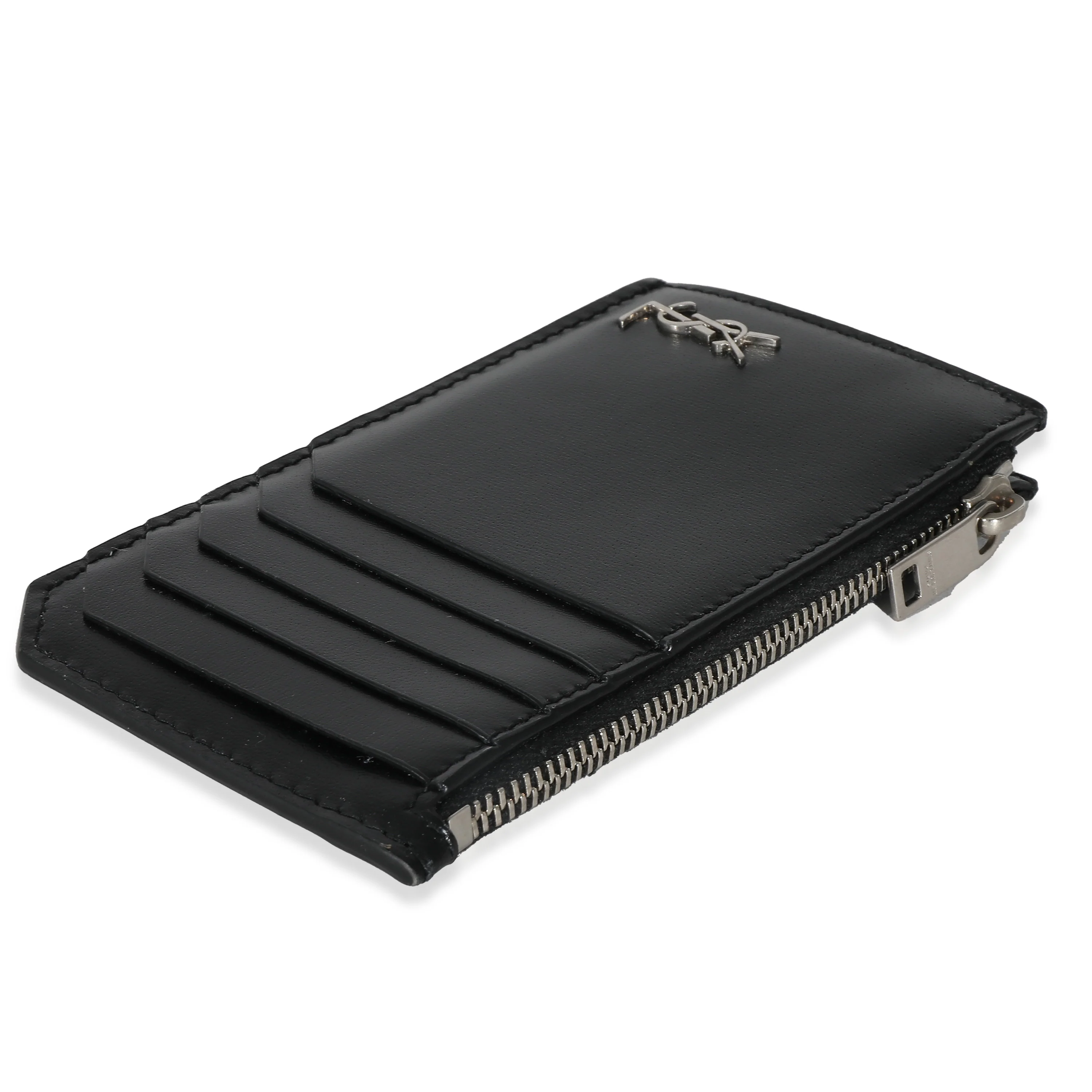 Saint Laurent Black Leather Tiny Cassandre Zipped Fragments Card Case - Image 7