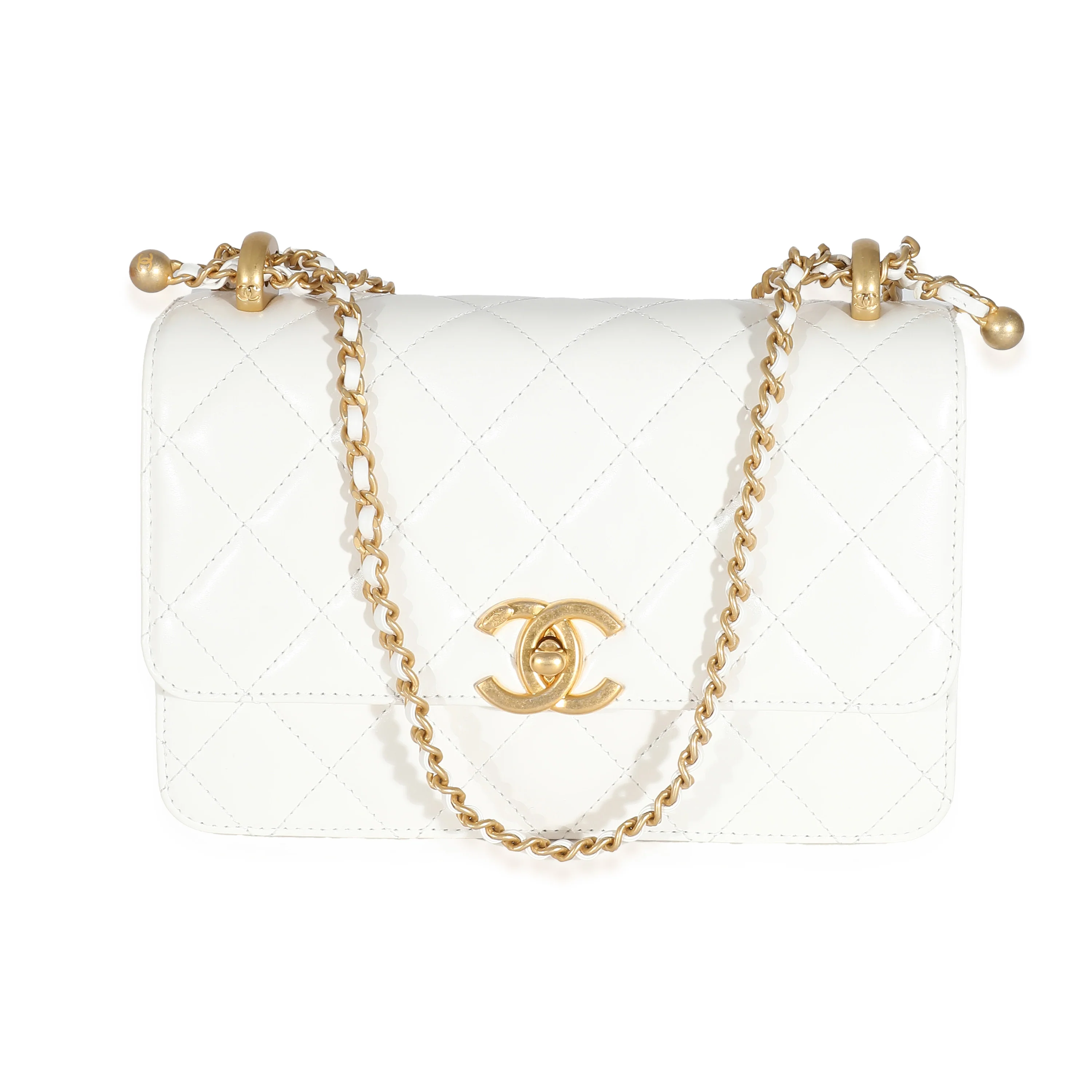 24C White Quilted Calfskin Mini Perfect Fit Flap Bag
