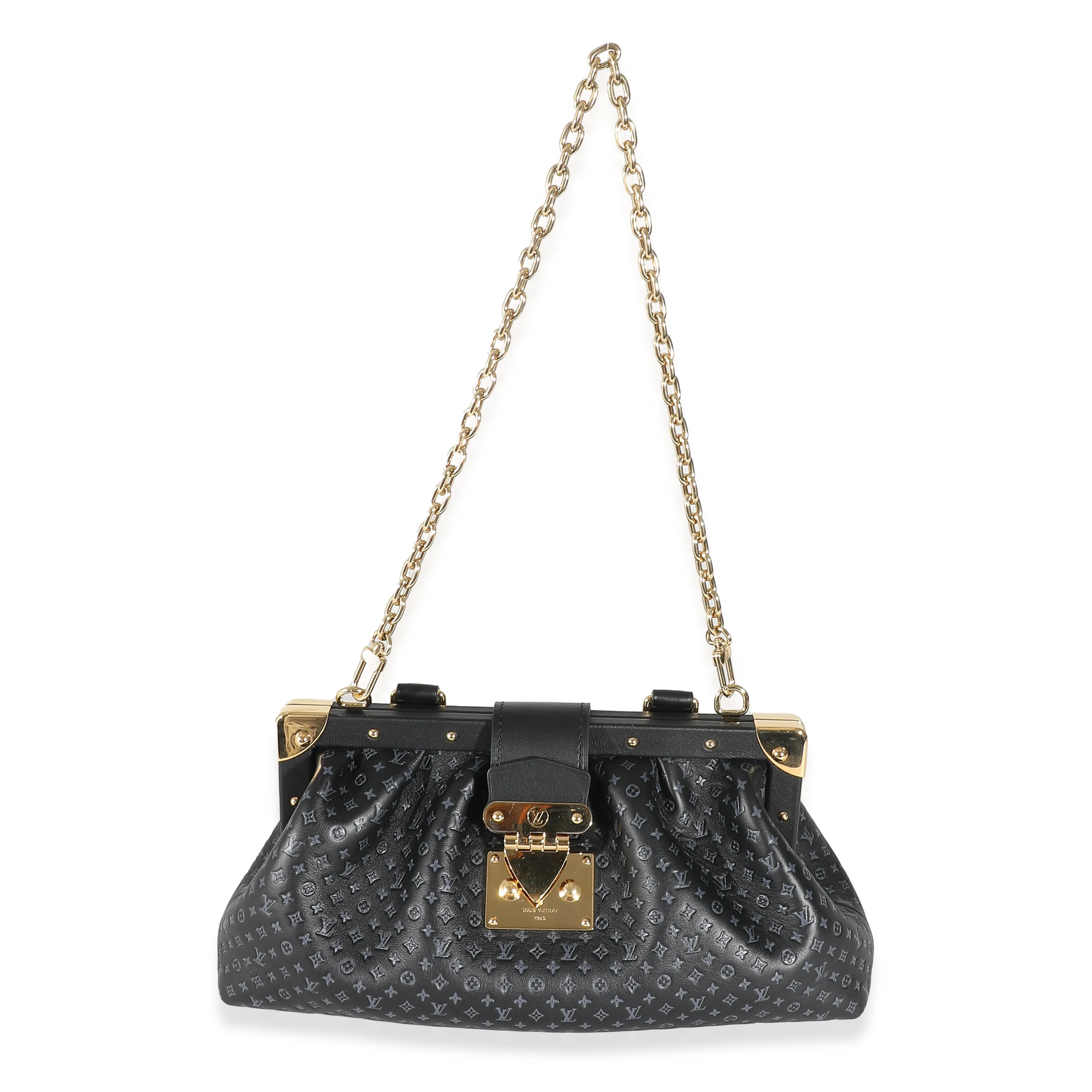 Black Embossed Calfskin Nanogram Clutch - Image 9