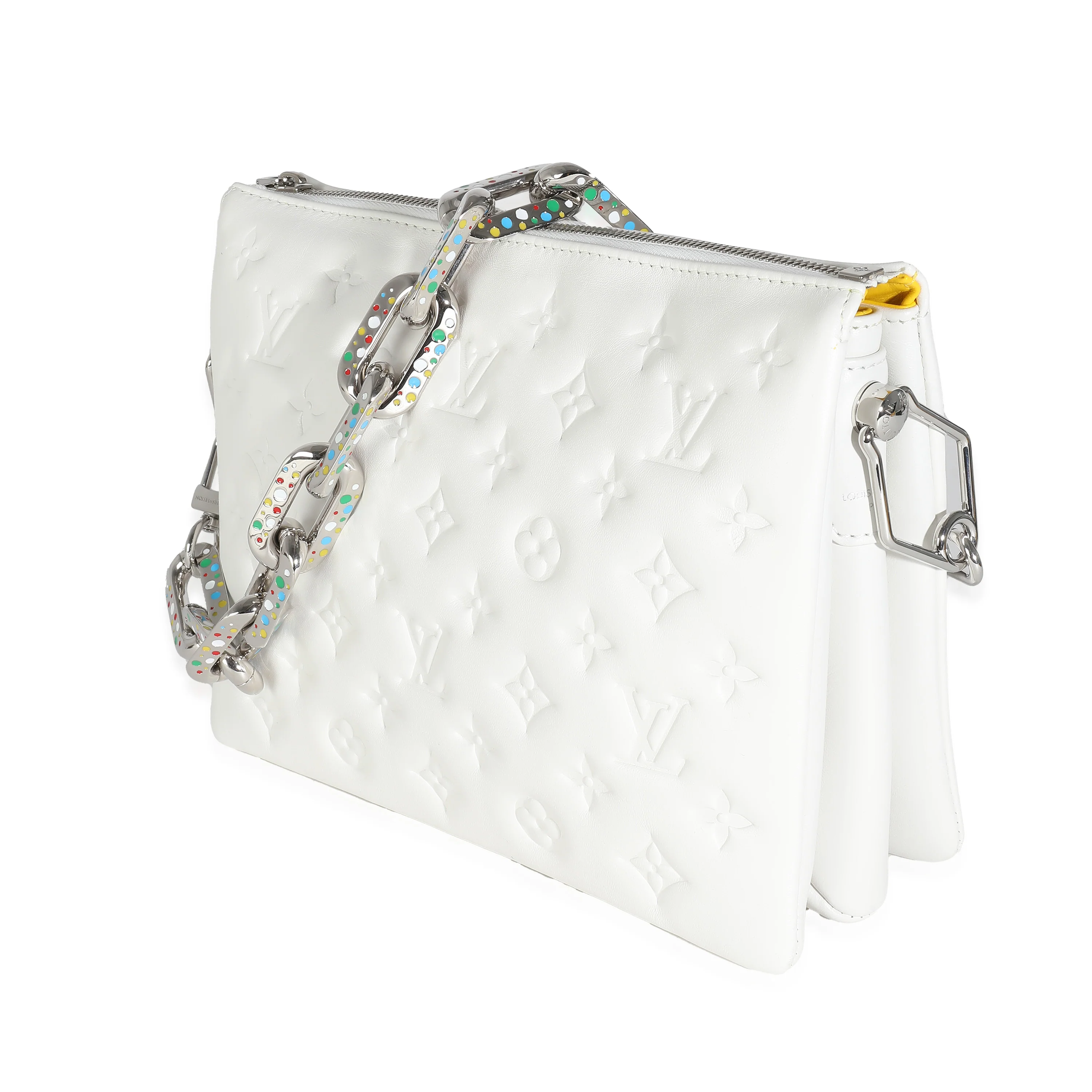 x YK White Monogram Embossed Puffy Lambskin Coussin PM - Image 2
