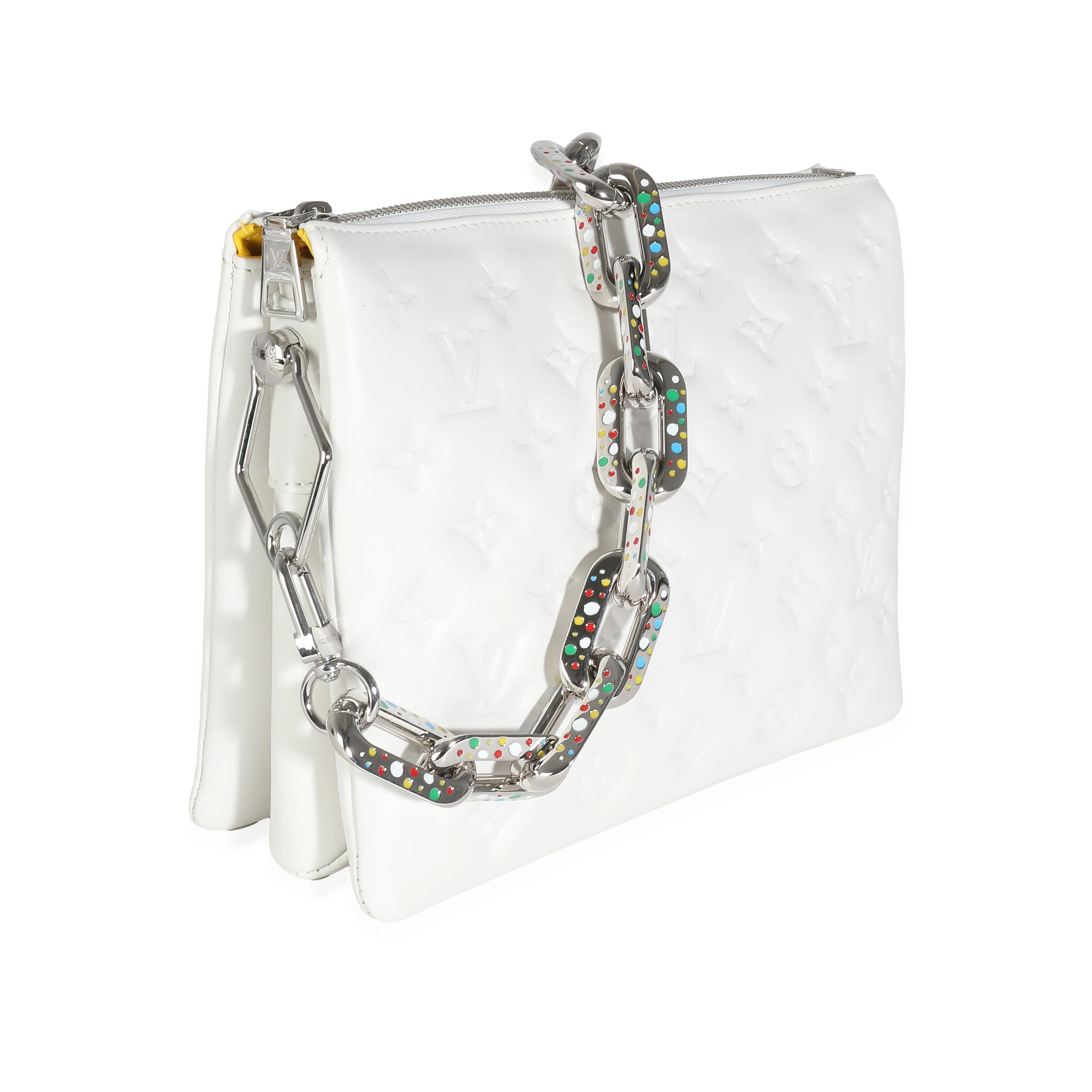 x YK White Monogram Embossed Puffy Lambskin Coussin PM - Image 3