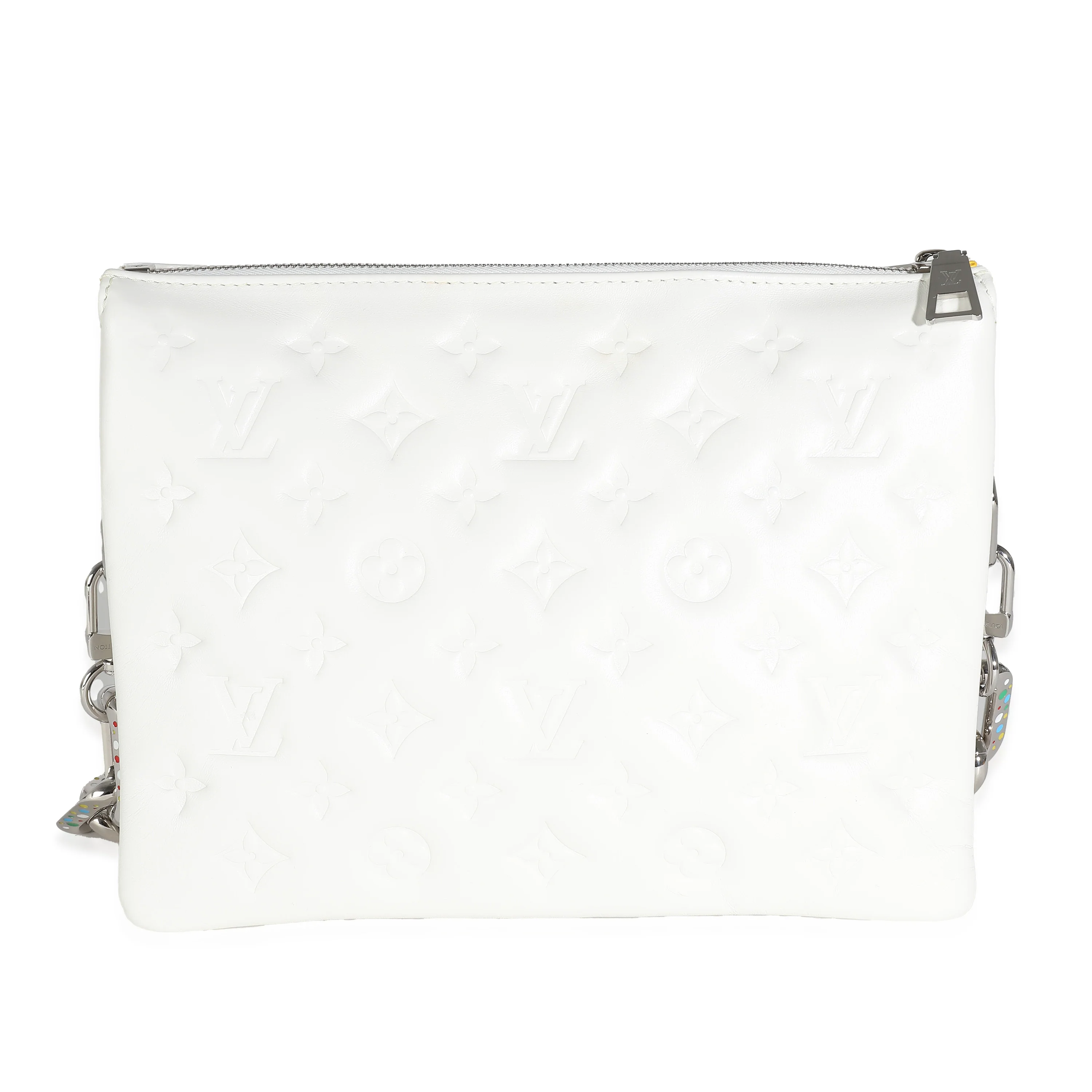 x YK White Monogram Embossed Puffy Lambskin Coussin PM - Image 4