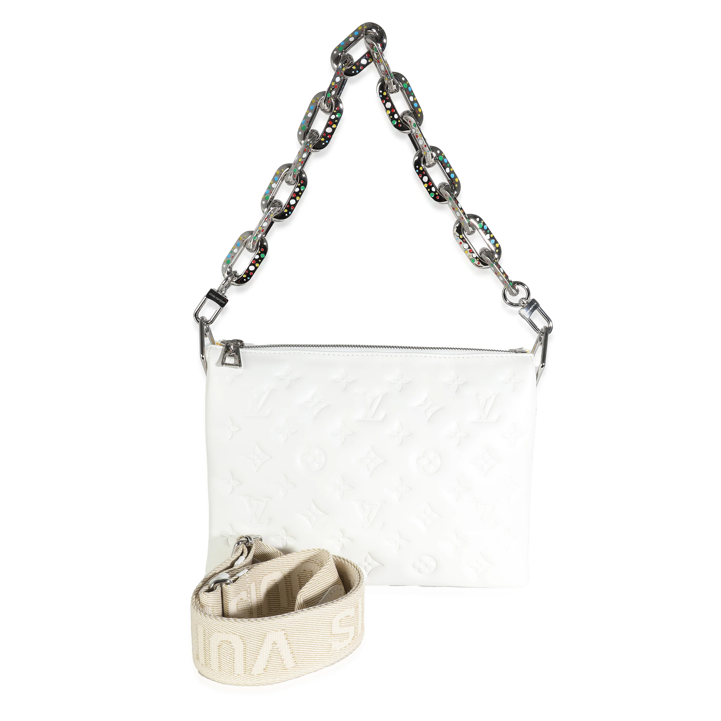 x YK White Monogram Embossed Puffy Lambskin Coussin PM - Image 9