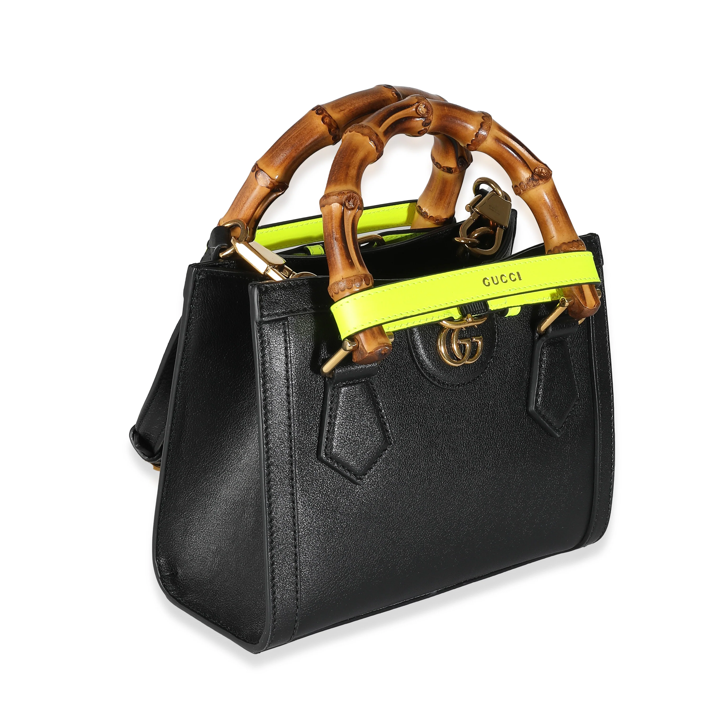 Black Yellow Fluo Wonka Grain Calfskin Mini Diana Tote - Image 3
