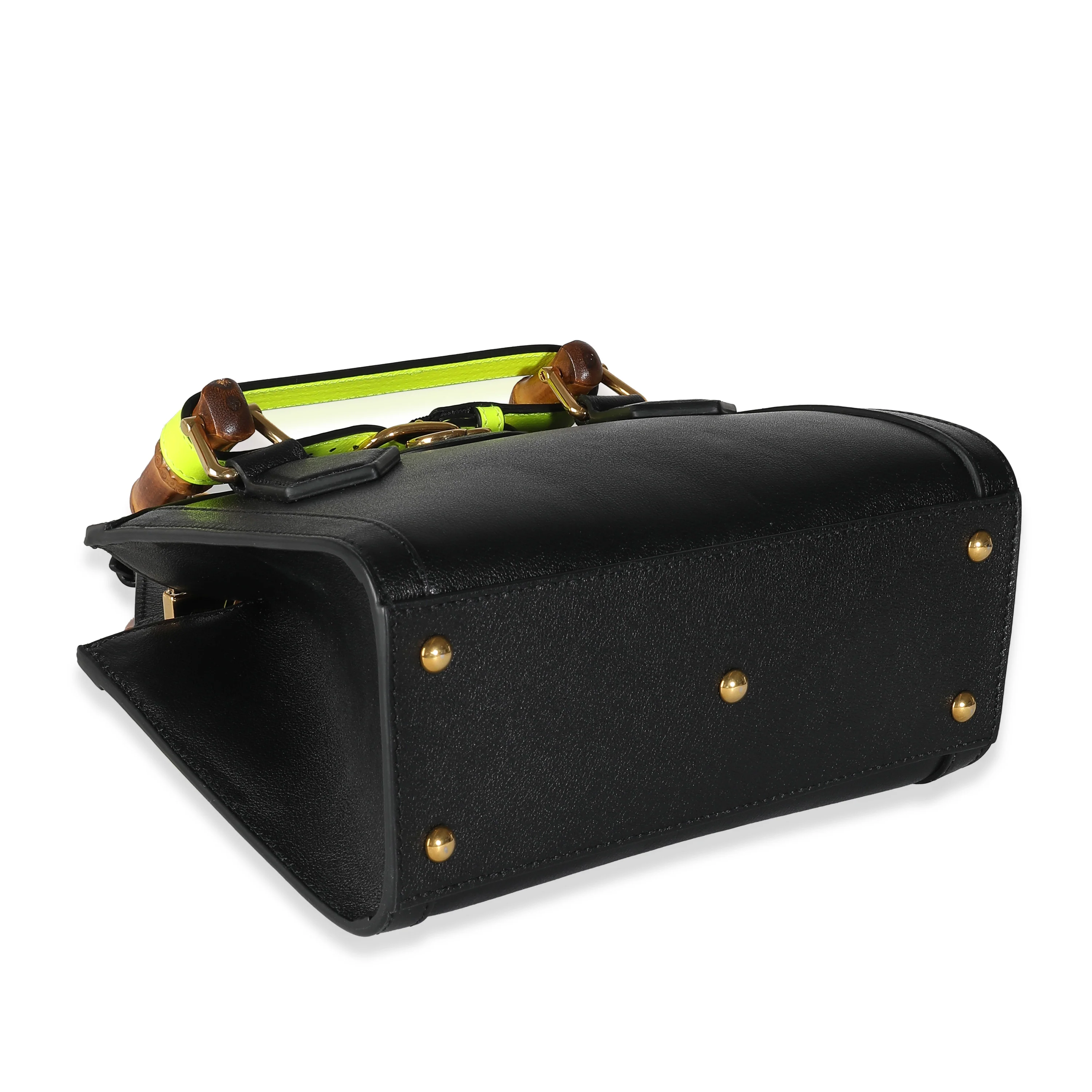 Black Yellow Fluo Wonka Grain Calfskin Mini Diana Tote - Image 4
