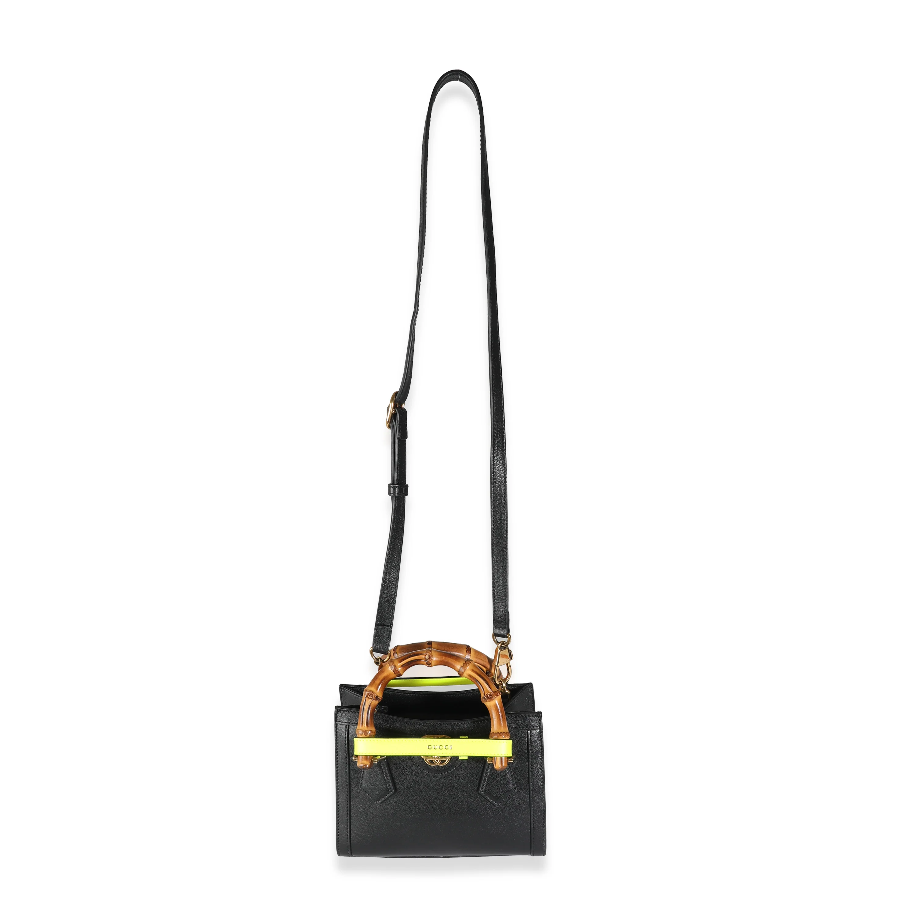 Black Yellow Fluo Wonka Grain Calfskin Mini Diana Tote - Image 6