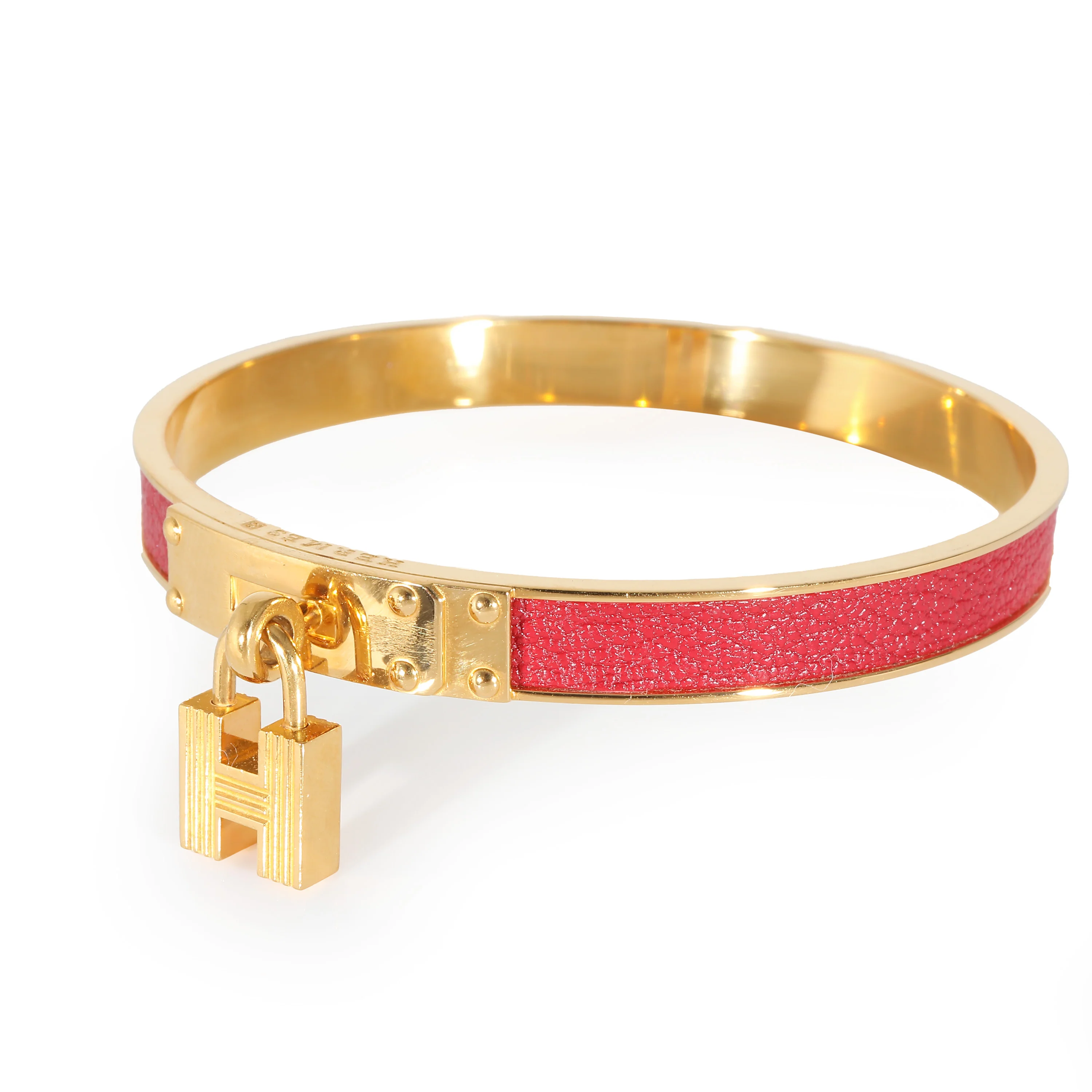 Kelly Vintage H Lock Red Leather Bangle - Image 2