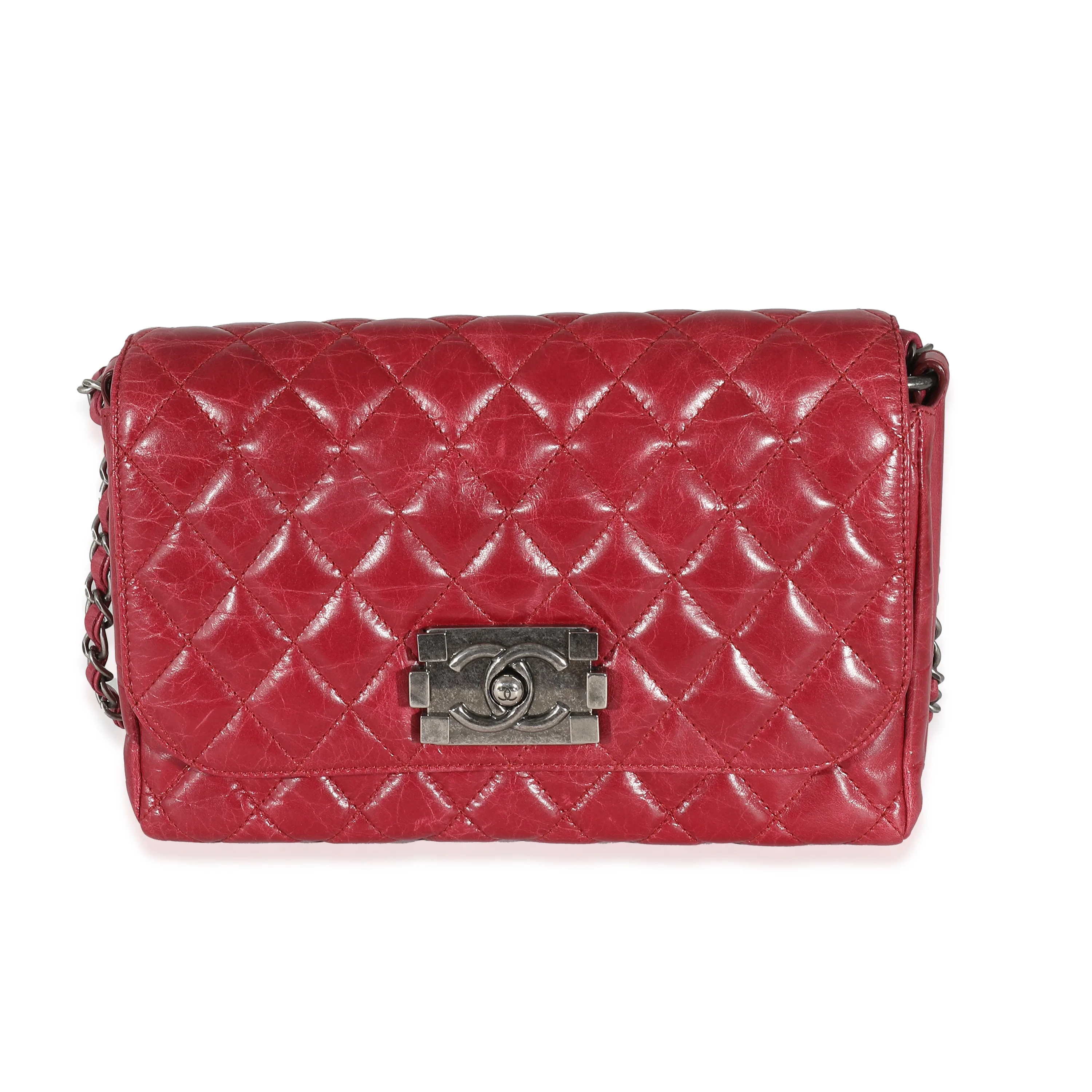 12P Red Glazed Calfskin Veau Brilliante Flap Bag - Image 2