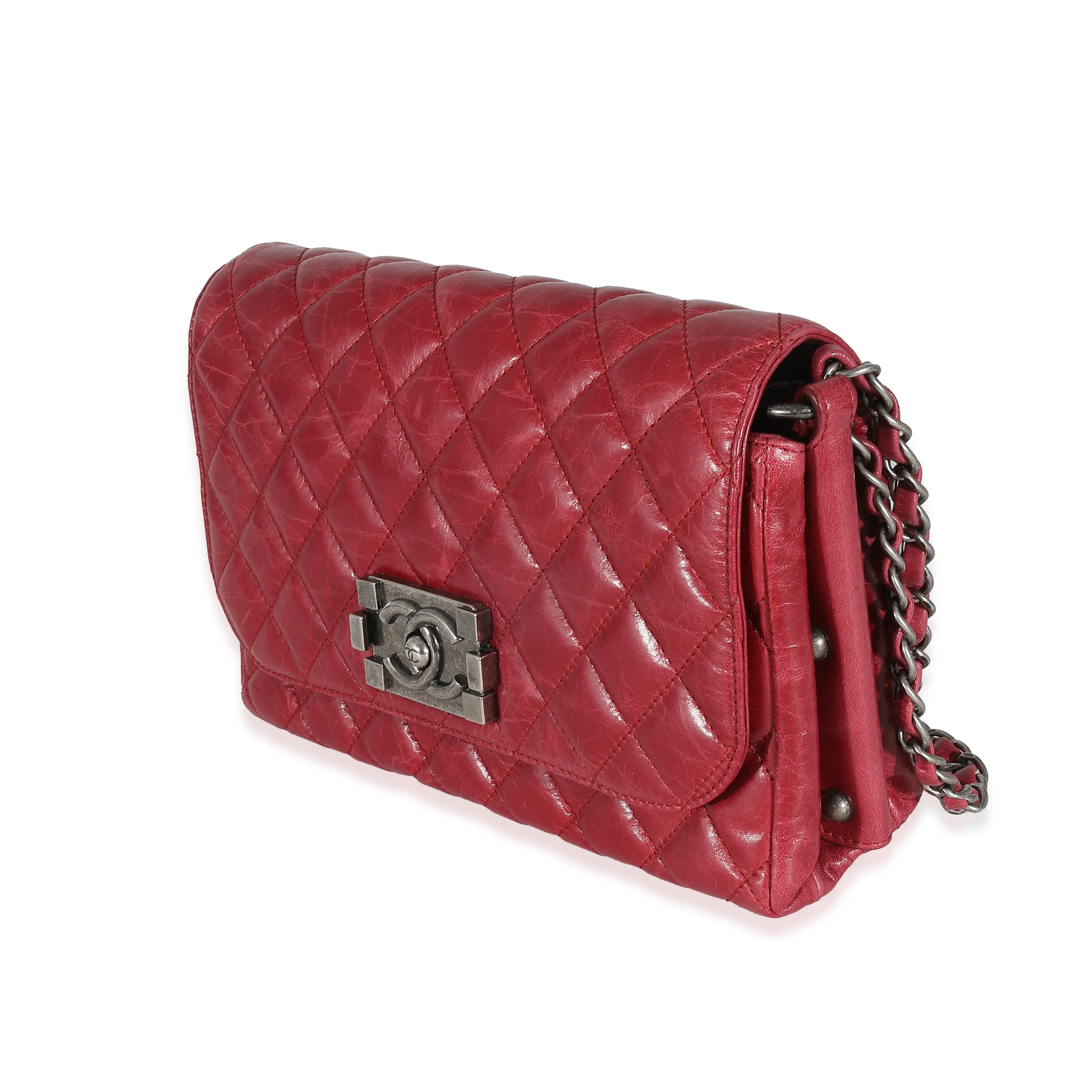 12P Red Glazed Calfskin Veau Brilliante Flap Bag - Image 3