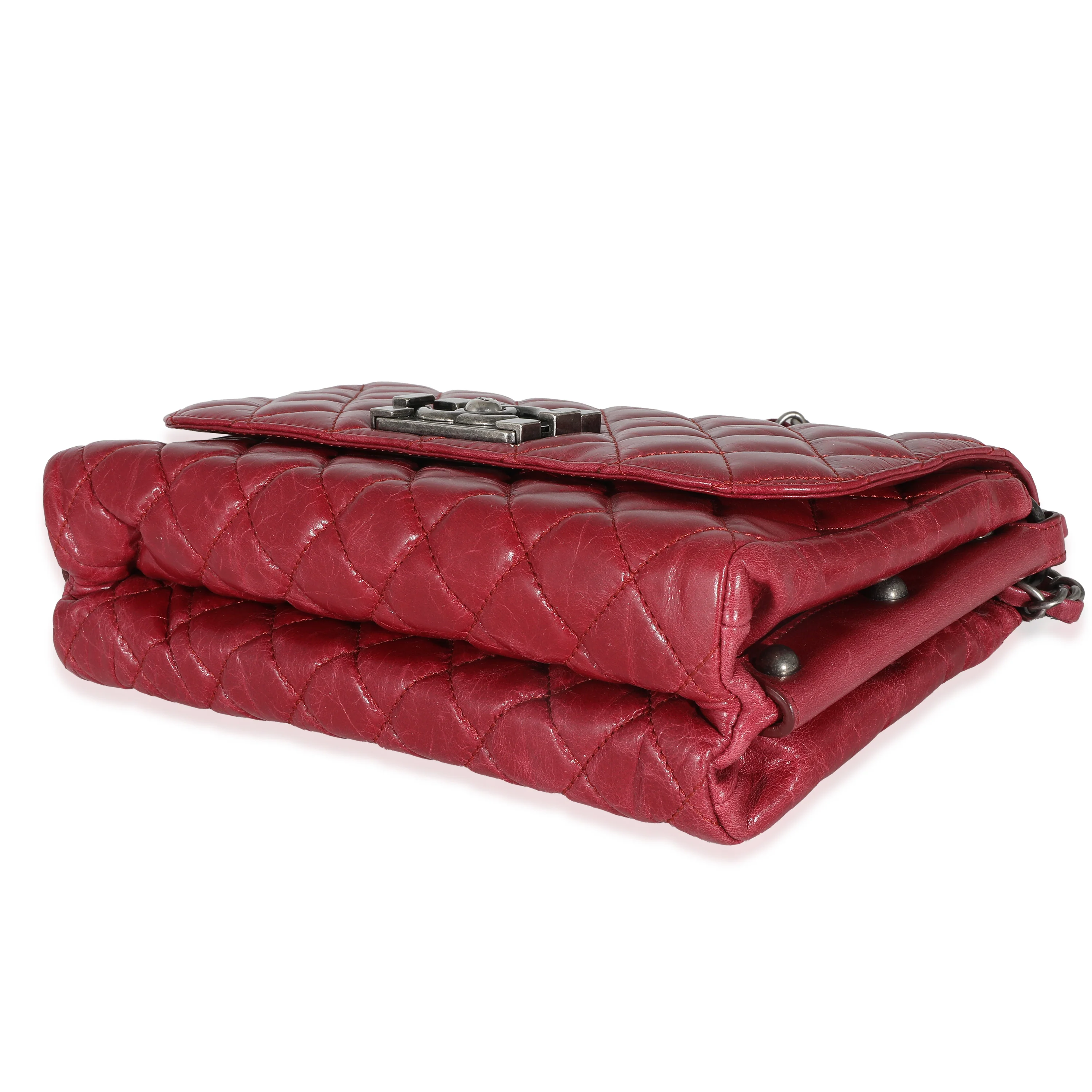 12P Red Glazed Calfskin Veau Brilliante Flap Bag - Image 4
