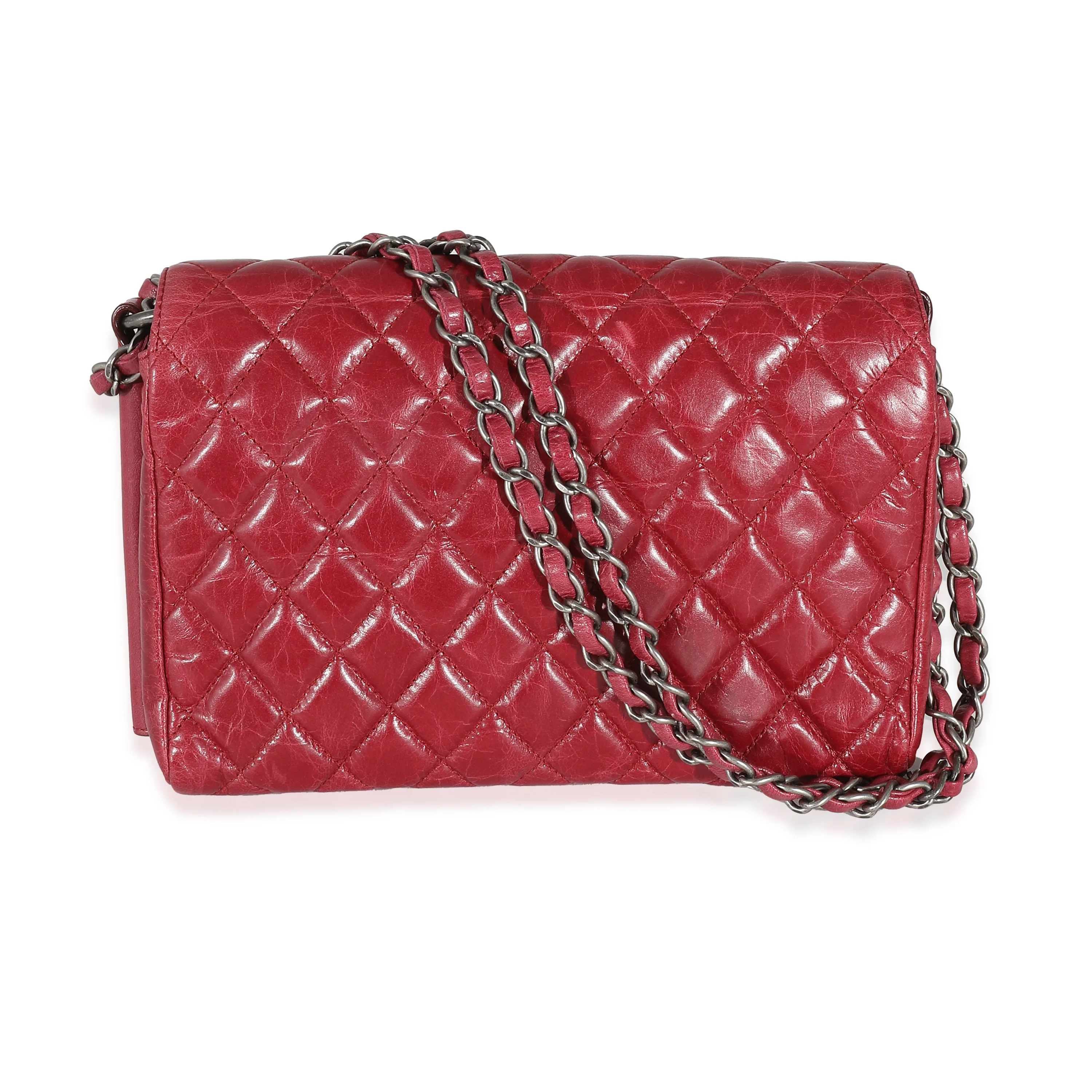 12P Red Glazed Calfskin Veau Brilliante Flap Bag - Image 7