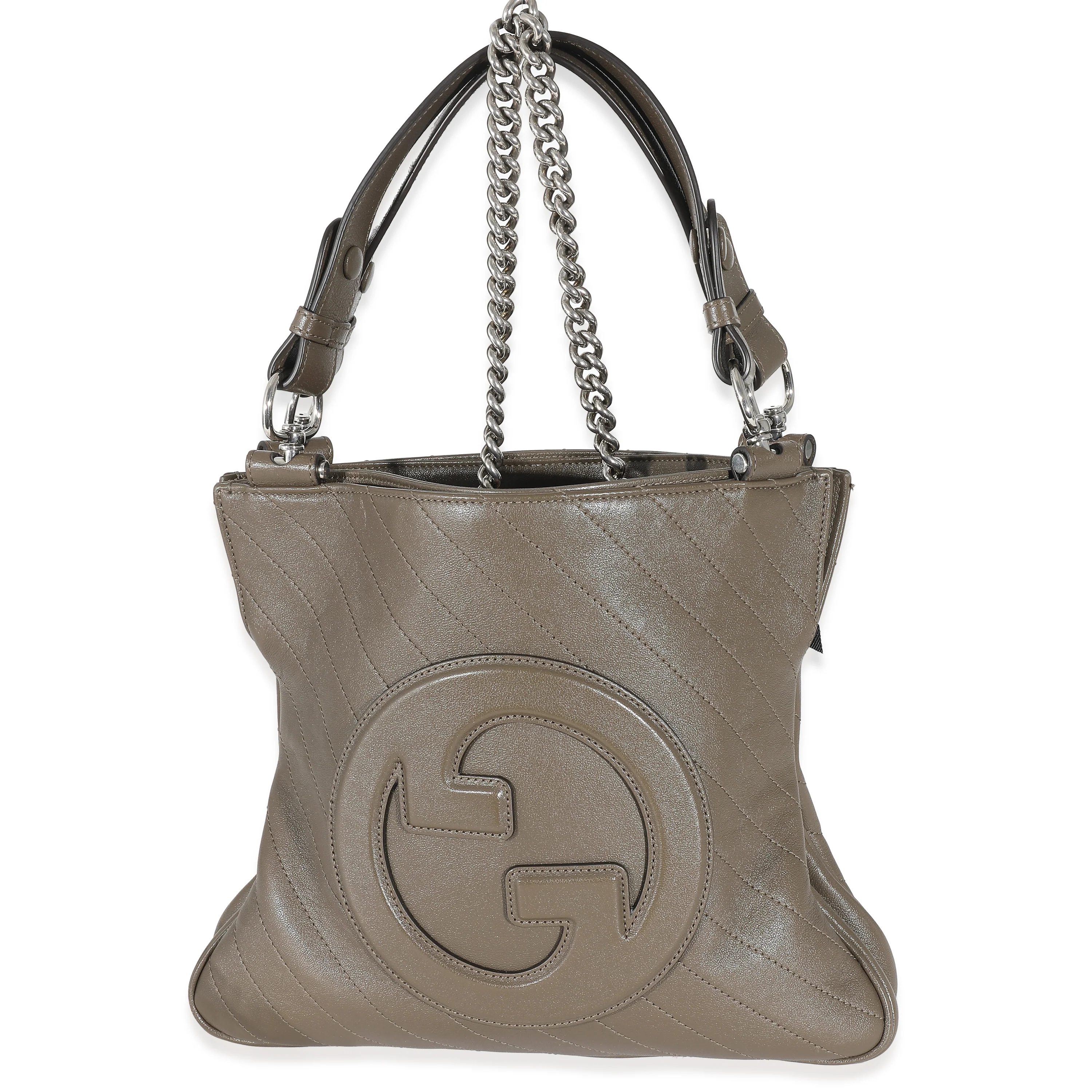 Gucci Brown Calfskin Diagonal Stitched Small Blondie Tote - Image 9