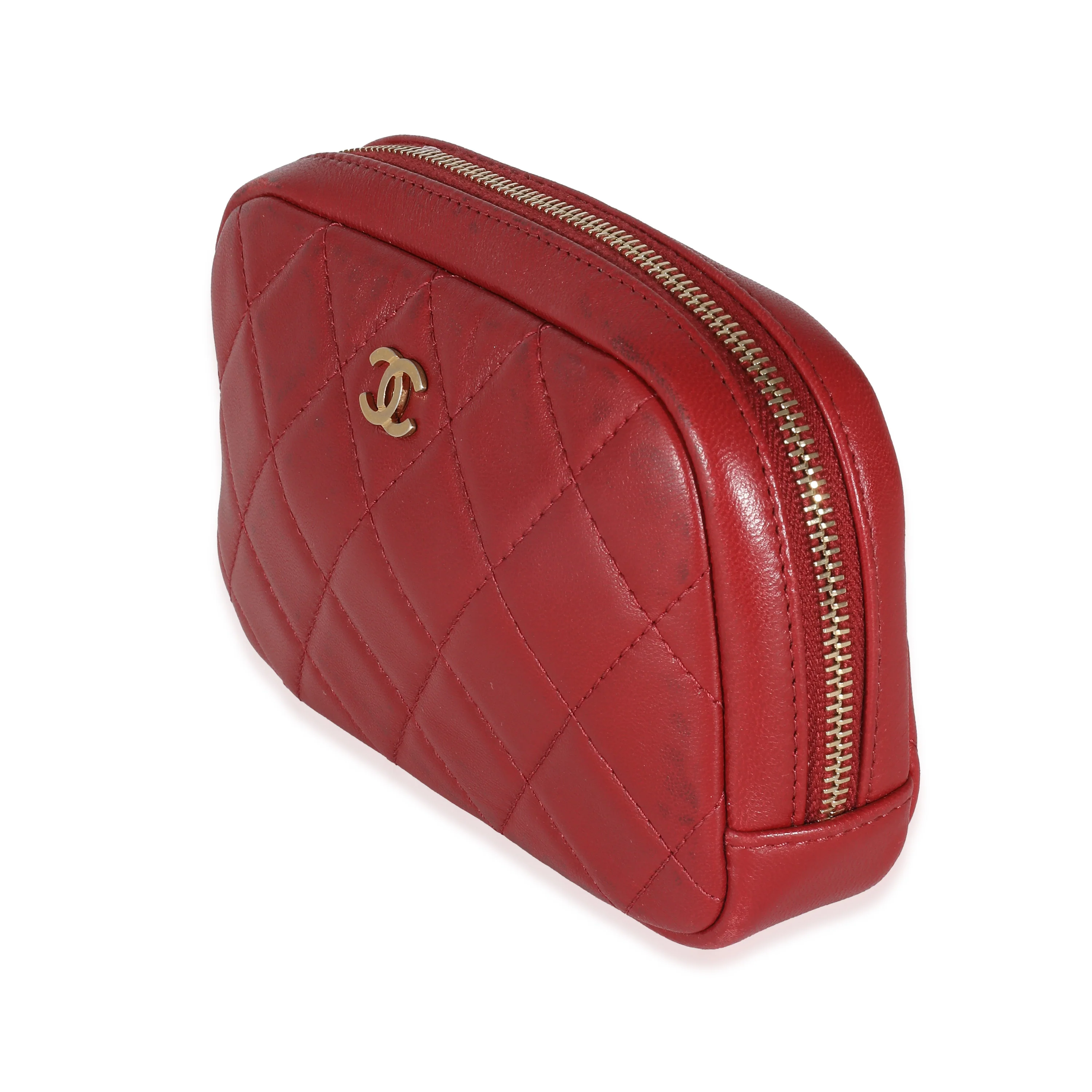Red Quilted Lambskin Small Curvy Pouch Cosmetic Case - Image 2
