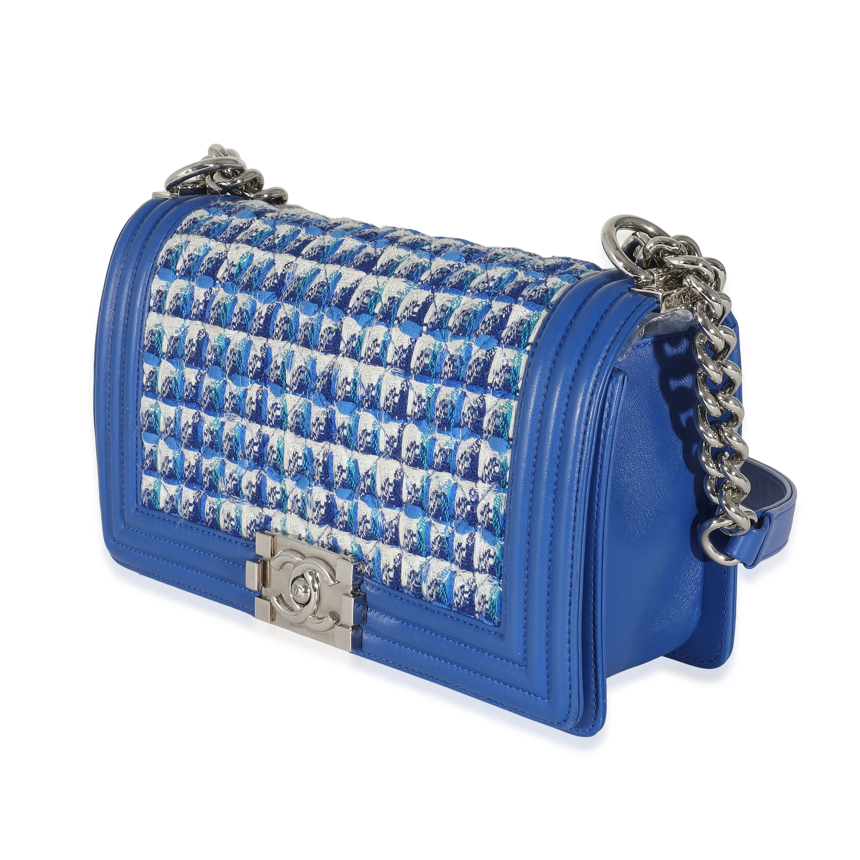 Blue Lambskin Tweed Old Medium Boy Bag - Image 2