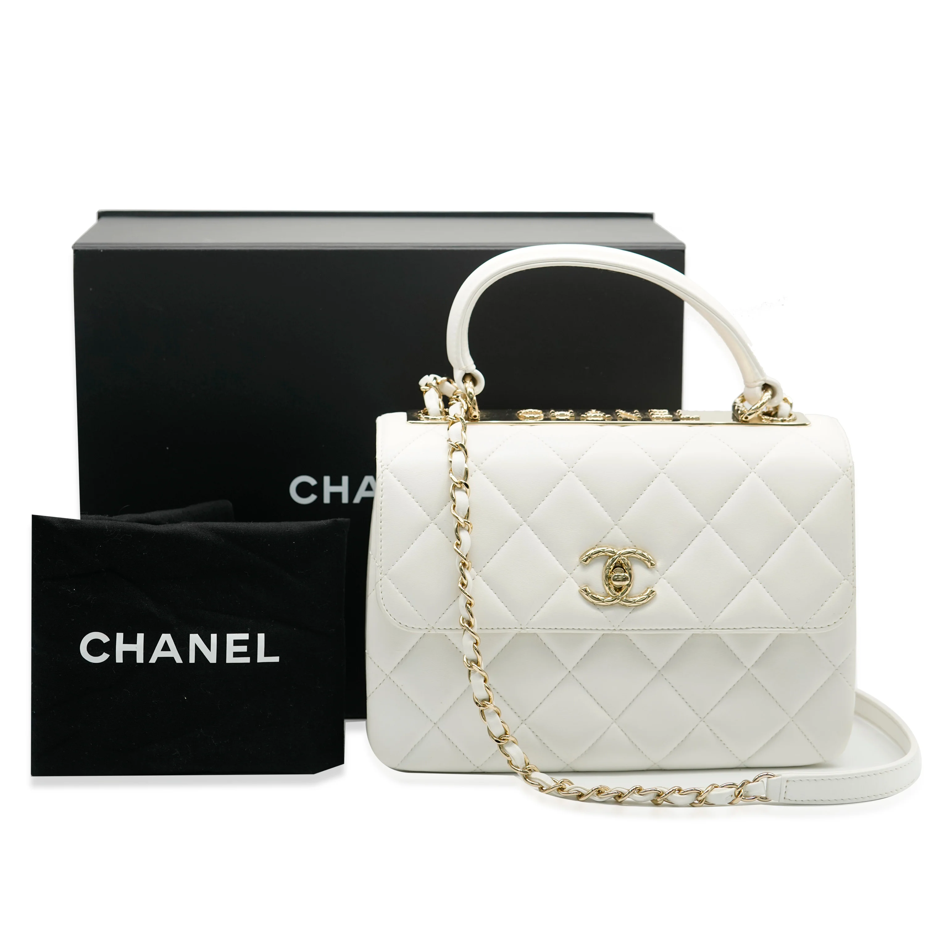 White Quilted Lambskin Small CC Trendy Flap Bag - Image 2