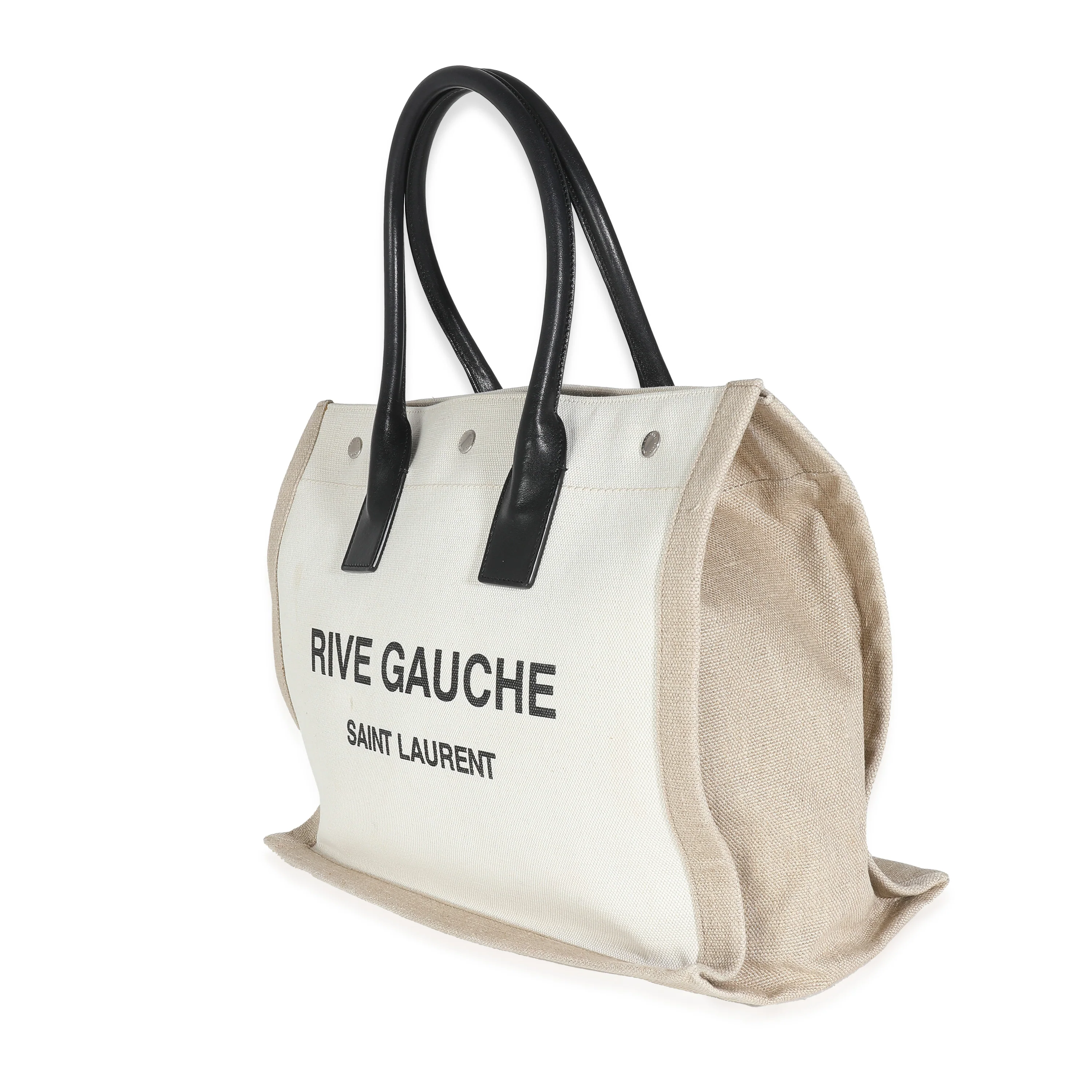 Saint Laurent Beige Canvas Linen Small Rive Gauche Tote - Image 2