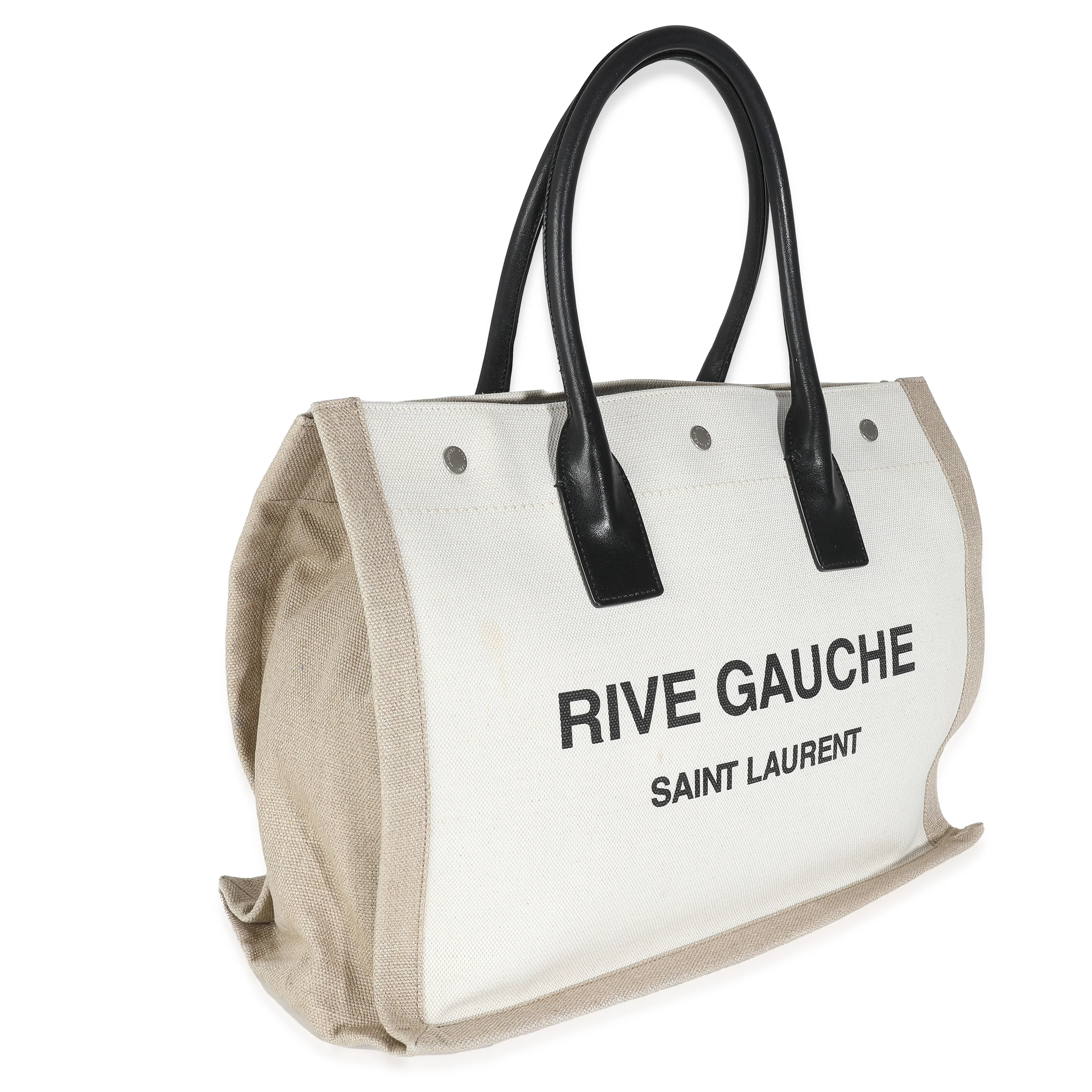 Saint Laurent Beige Canvas Linen Small Rive Gauche Tote - Image 3