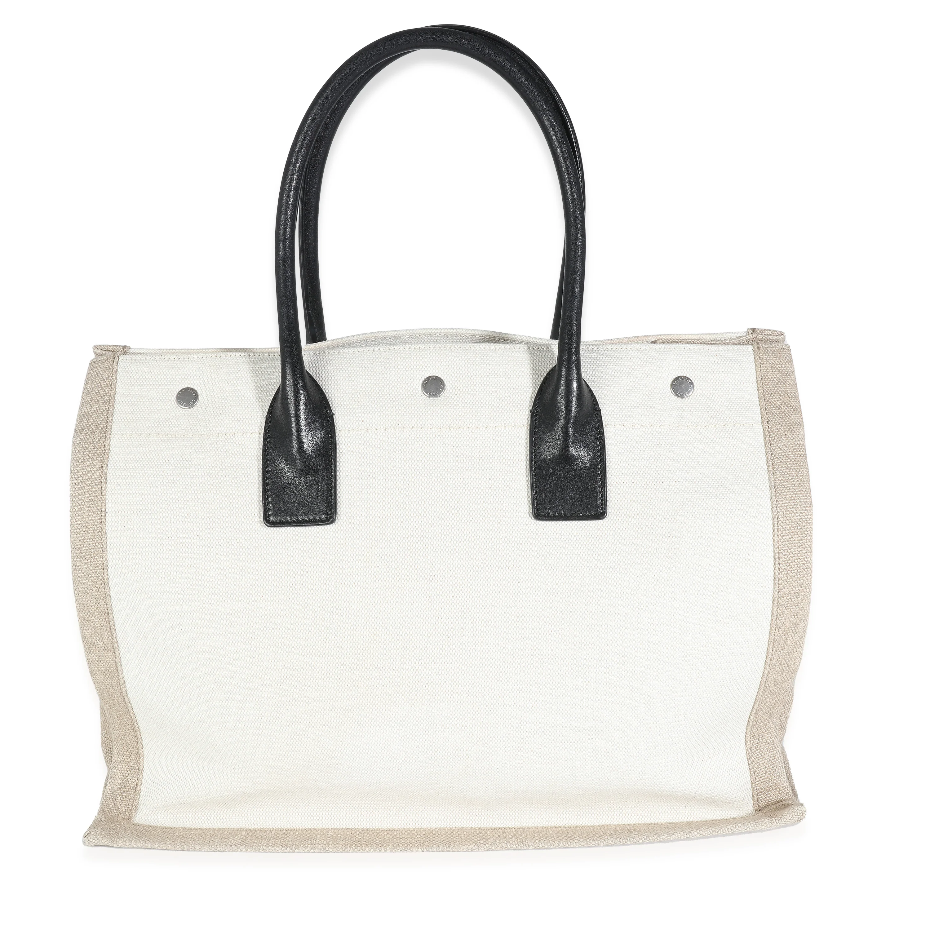 Saint Laurent Beige Canvas Linen Small Rive Gauche Tote - Image 4
