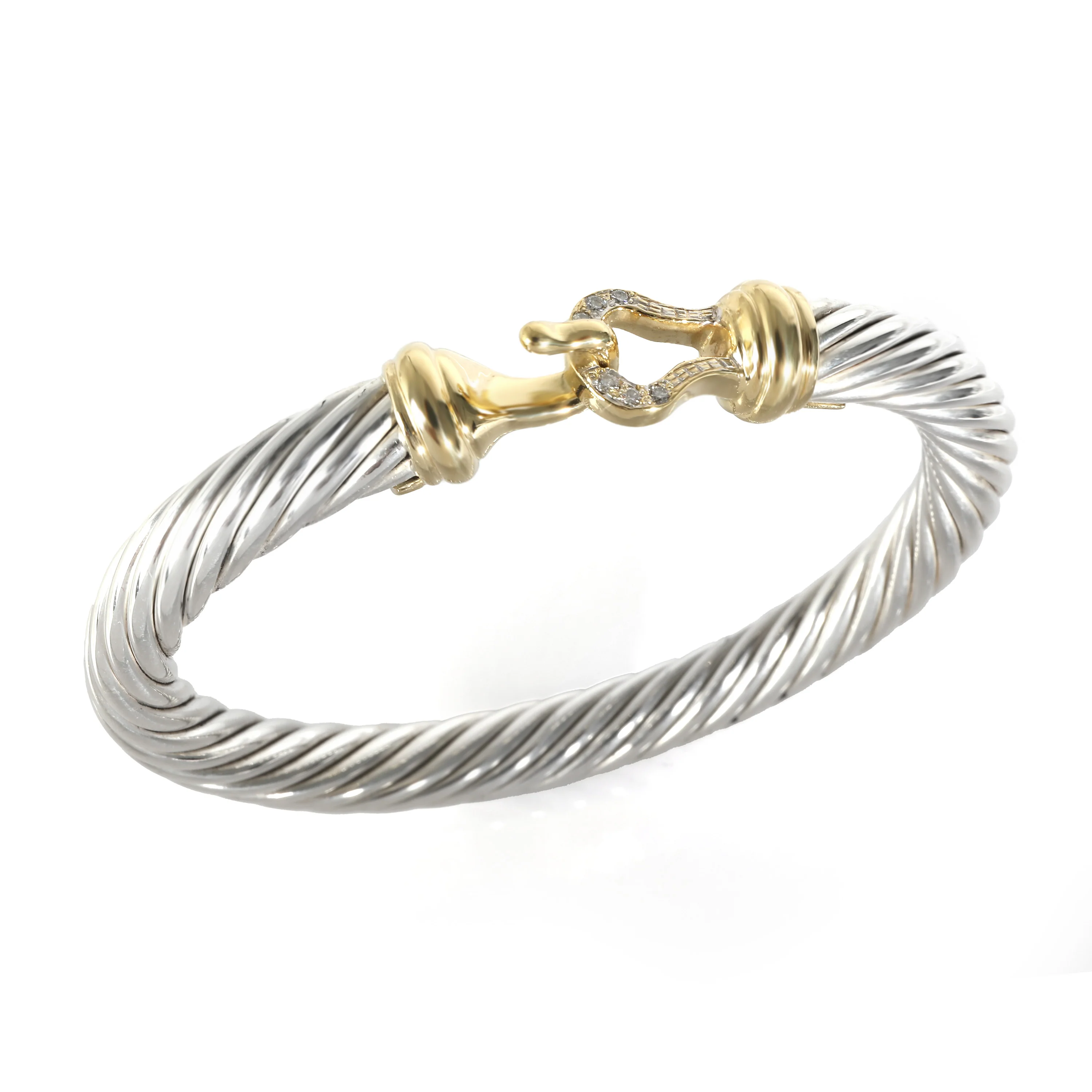 Cable Buckle Bracelet in 18k Yellow Gold/Sterling Silver 0.06 CTW - Image 3